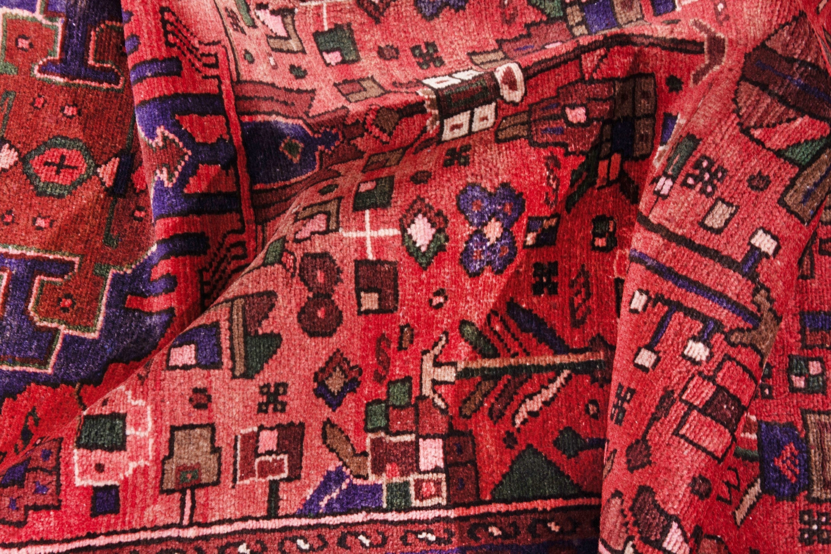 Persian Zanjan runner rug in deep red and navy, view 18 of 21