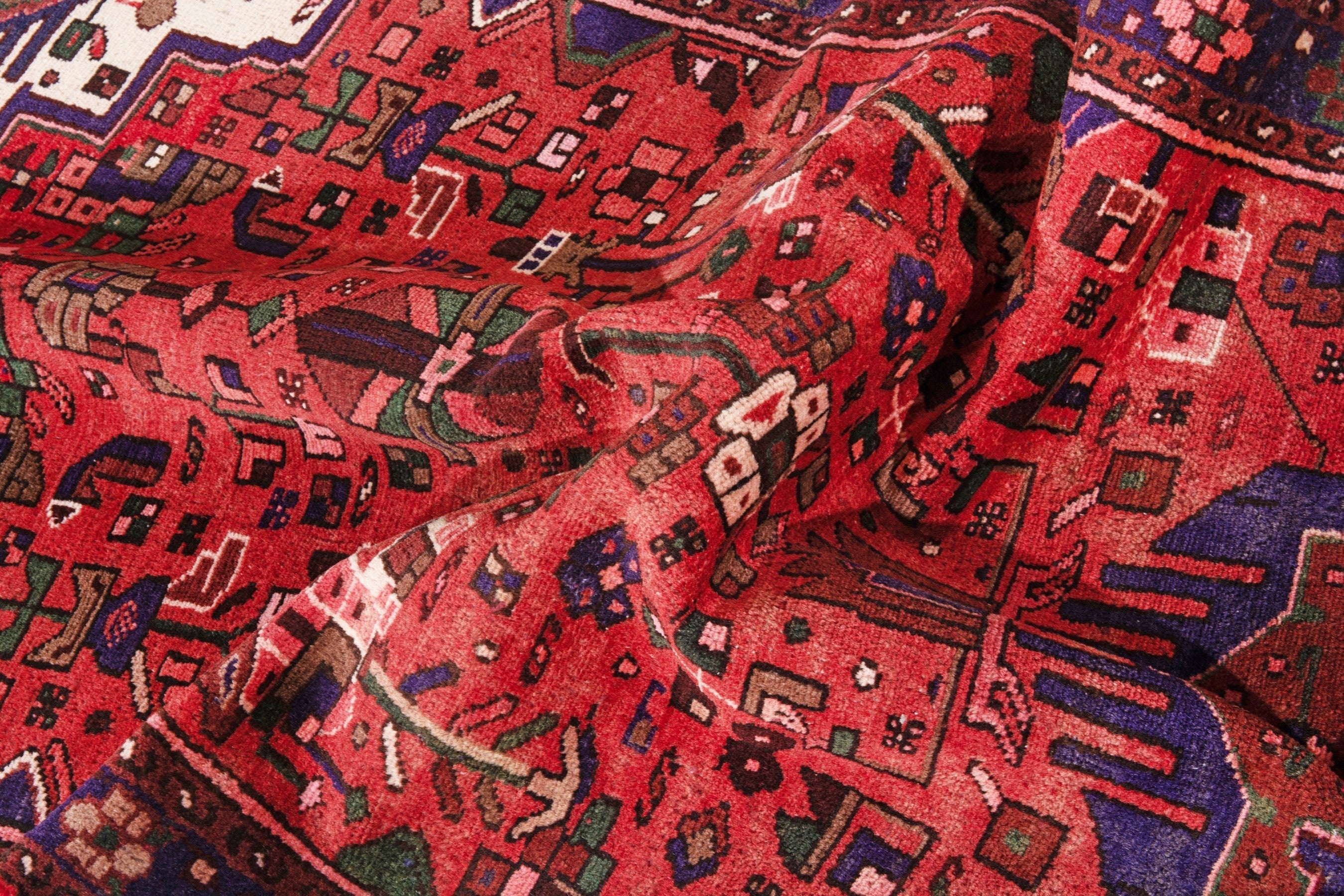 Persian Zanjan runner rug in deep red and navy, view 19 of 21