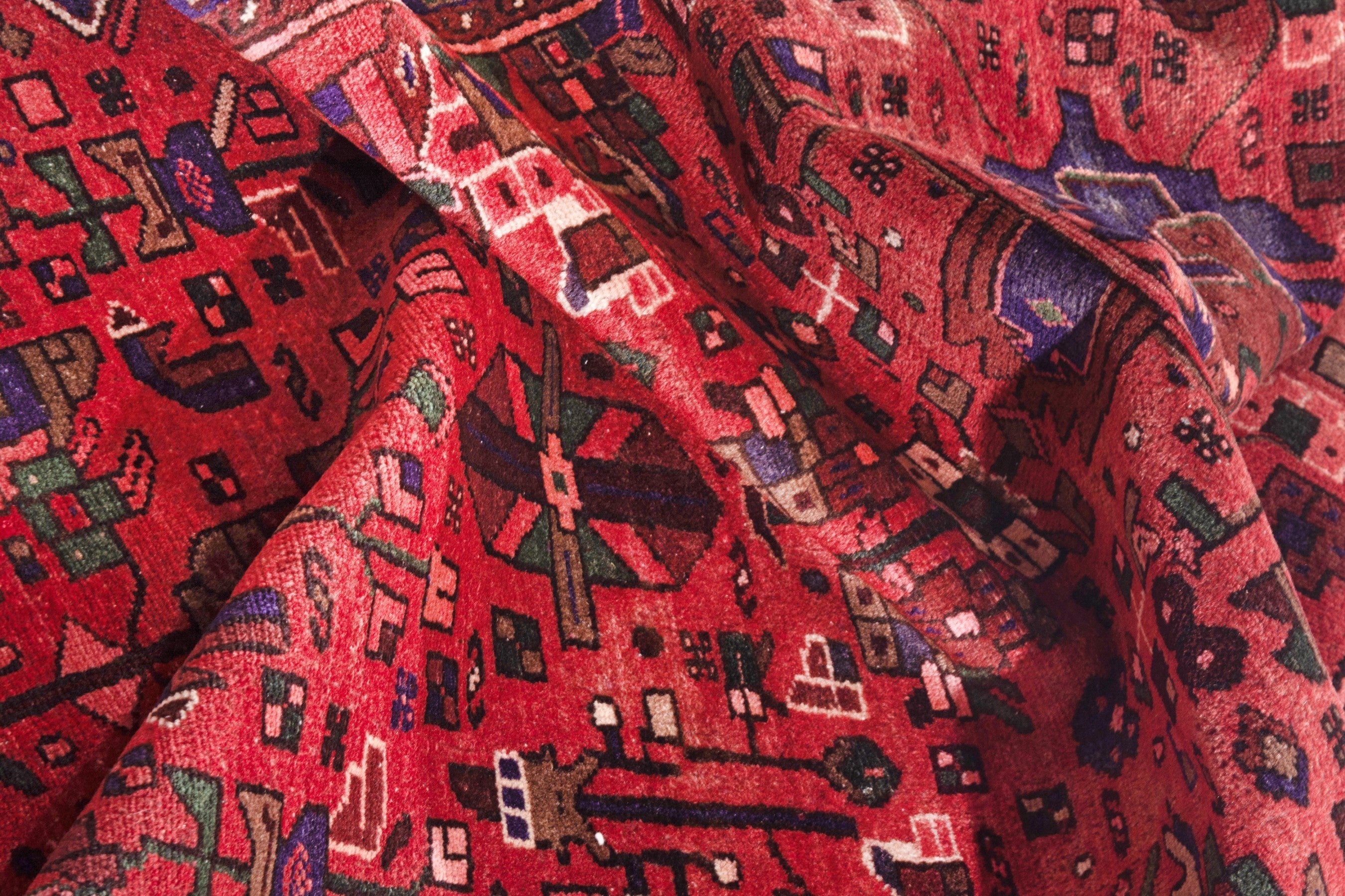 Persian Zanjan runner rug in deep red and navy, view 20 of 21