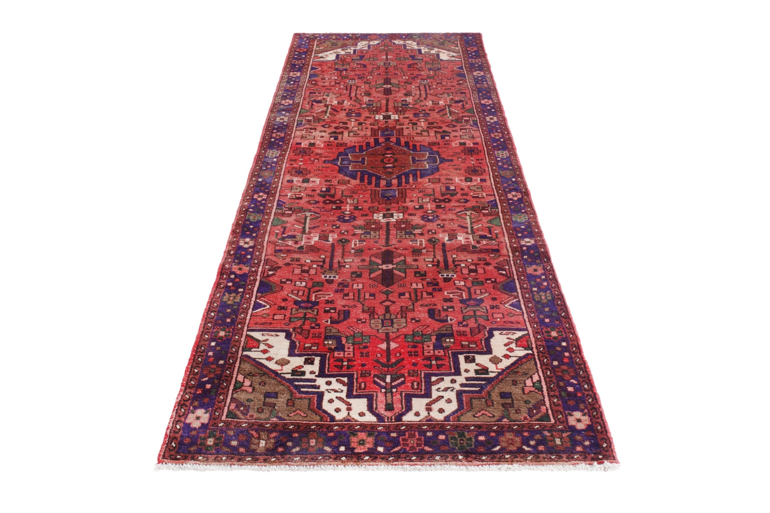 Persian Zanjan runner rug in deep red and navy, view 2 of 21