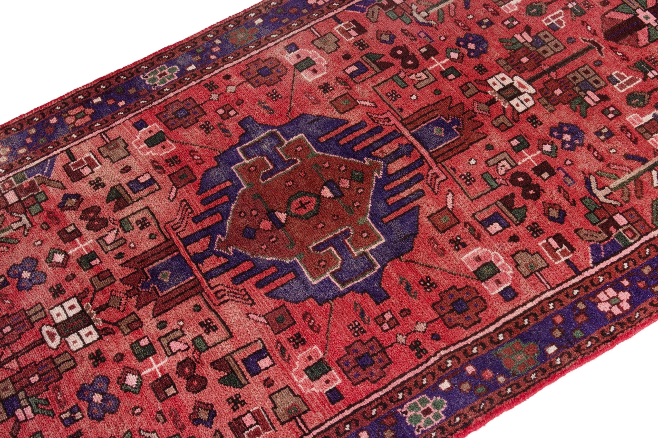 Persian Zanjan runner rug in deep red and navy, view 6 of 21