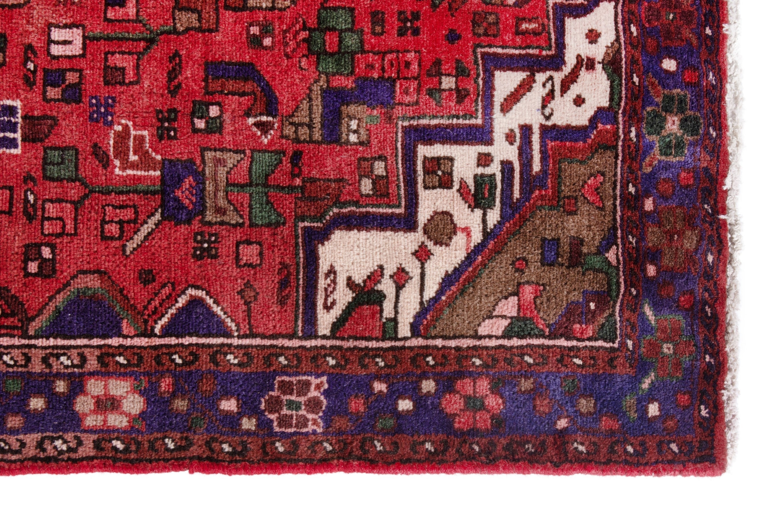 Persian Zanjan runner rug in deep red and navy, view 9 of 21