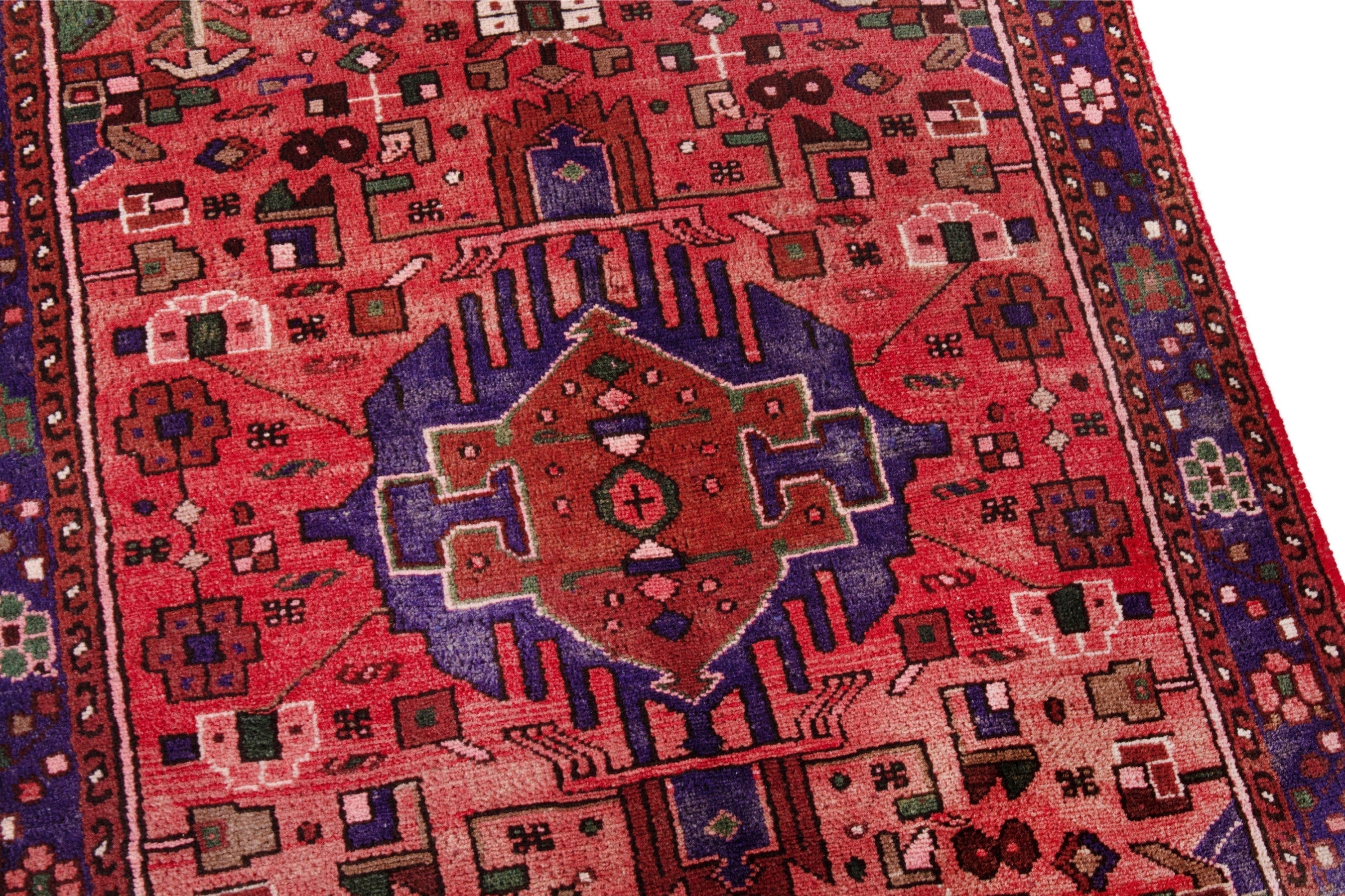 Persian Zanjan runner rug in deep red and navy, view 10 of 21