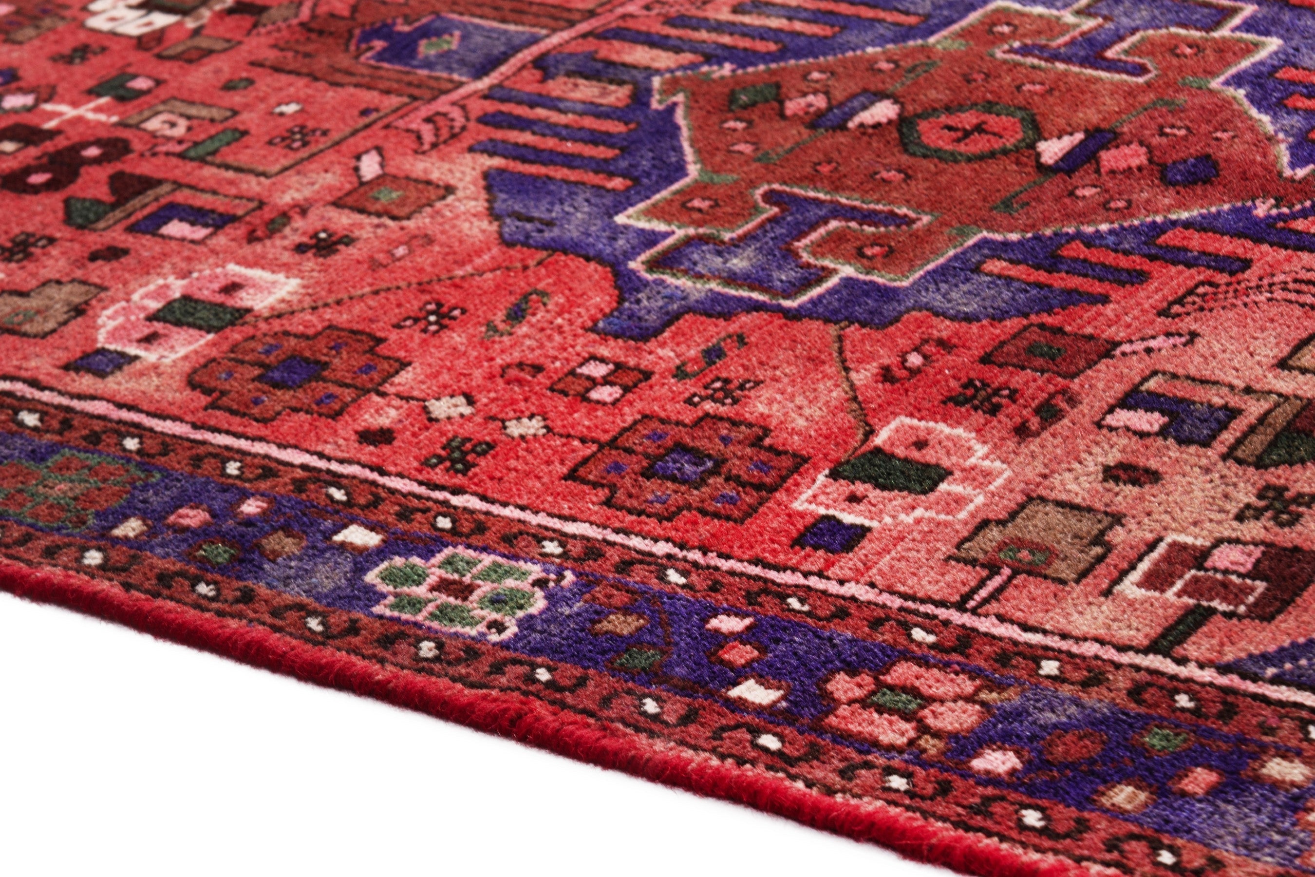 Persian Zanjan runner rug in deep red and navy, view 5 of 21