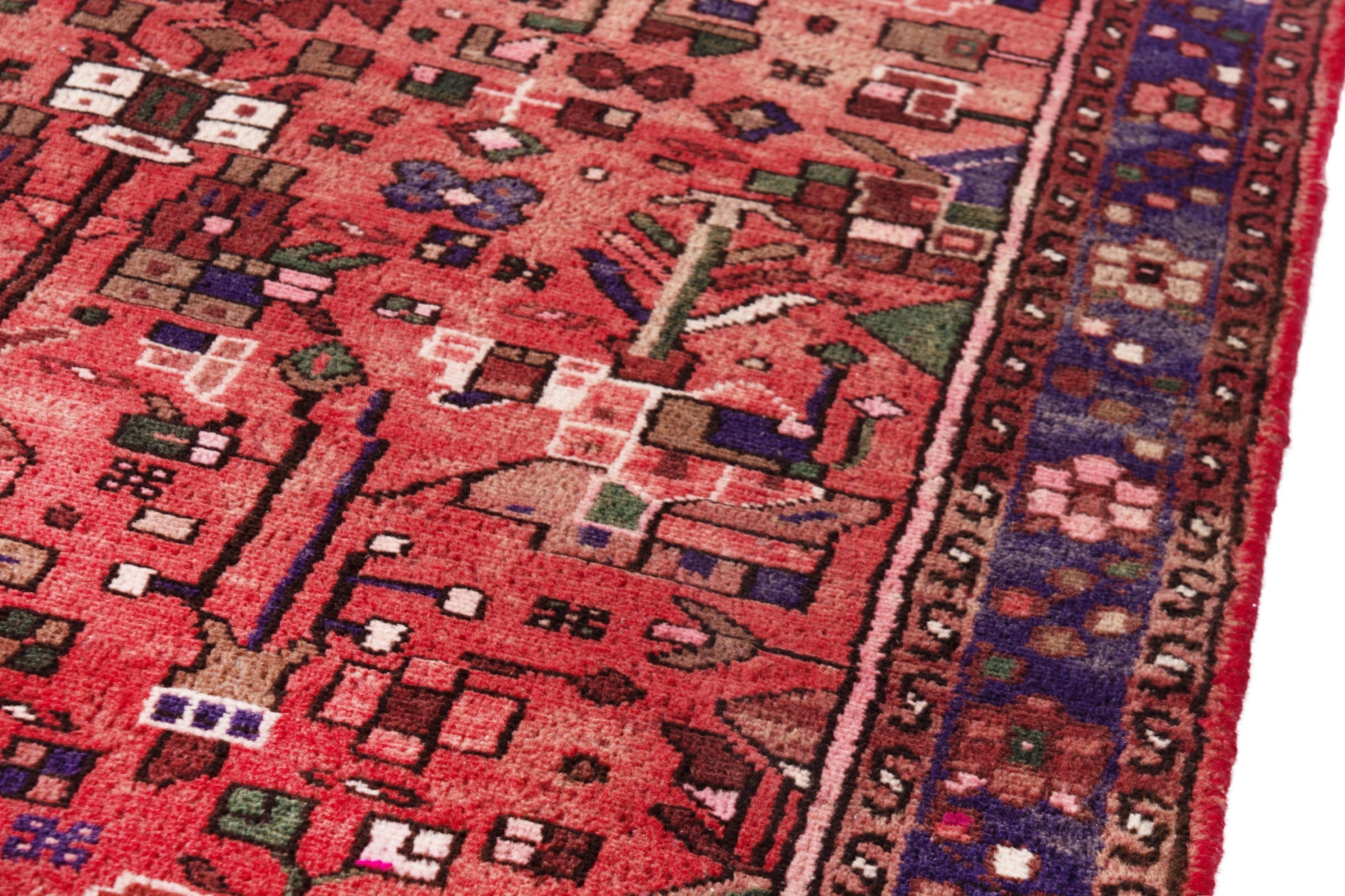 Persian Zanjan runner rug in deep red and navy, view 7 of 21