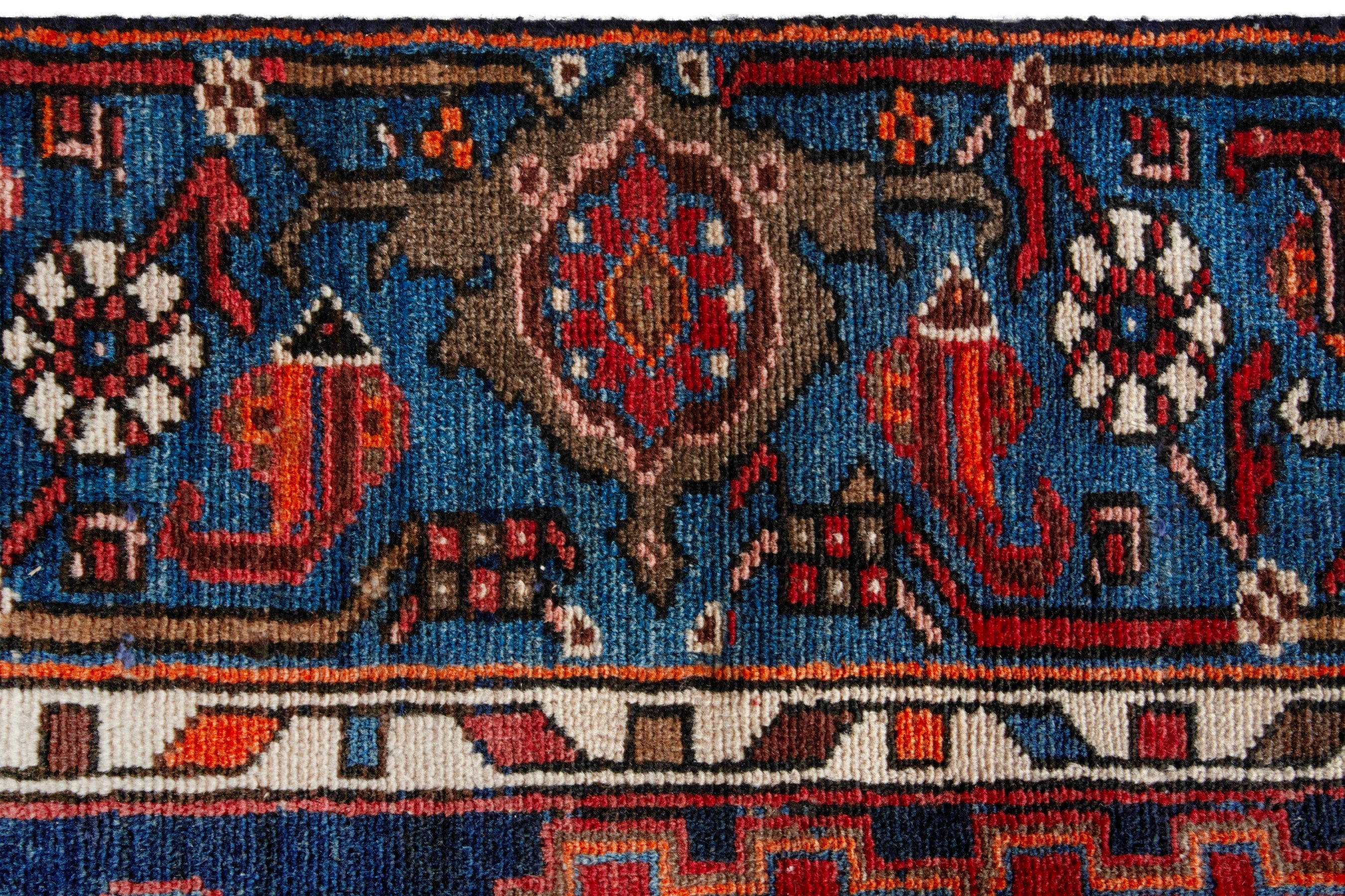 Persian Zanjan area rug in navy and rust, view 12 of 19
