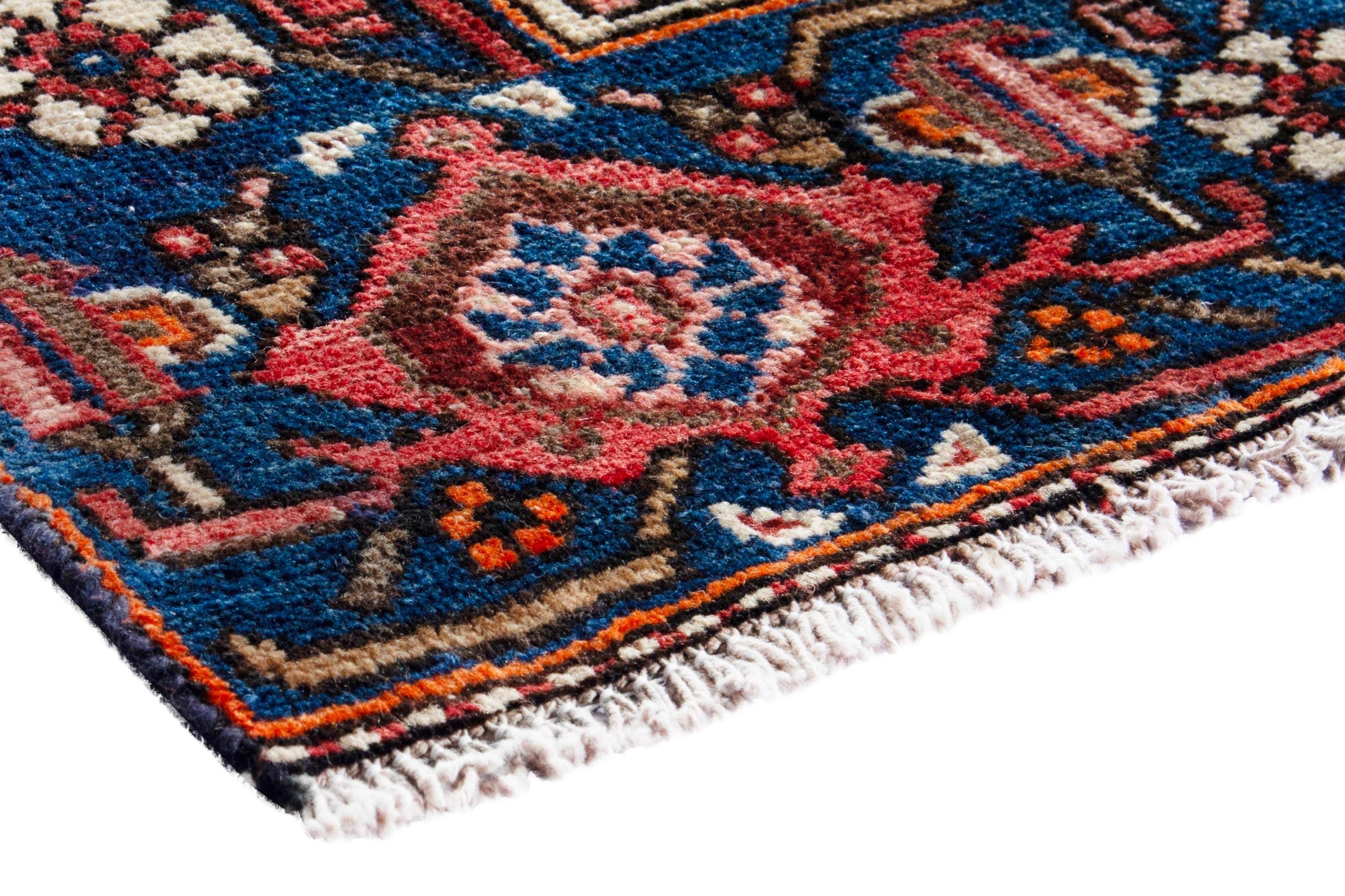 Persian Zanjan area rug in navy and rust, view 4 of 19