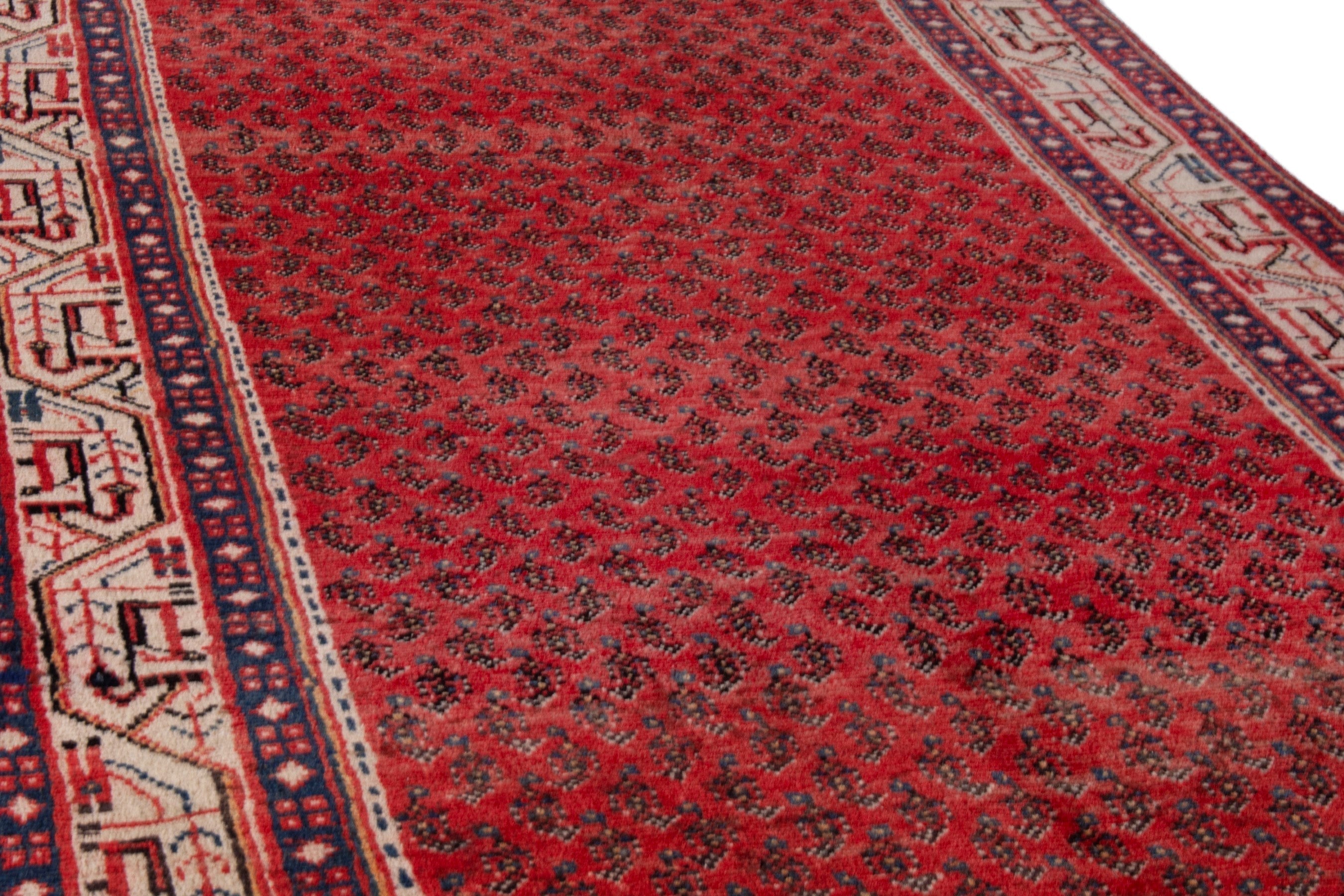 Persian Arak runner rug in deep red and cream, view 8 of 21