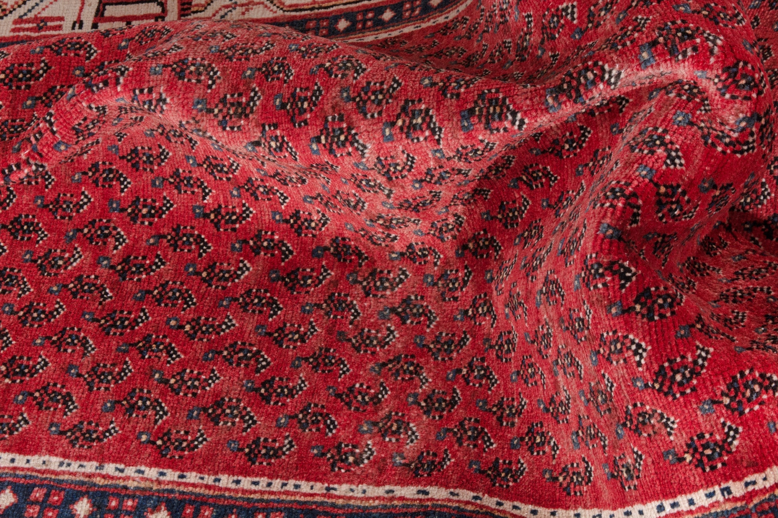 Persian Arak runner rug in deep red and cream, view 17 of 21