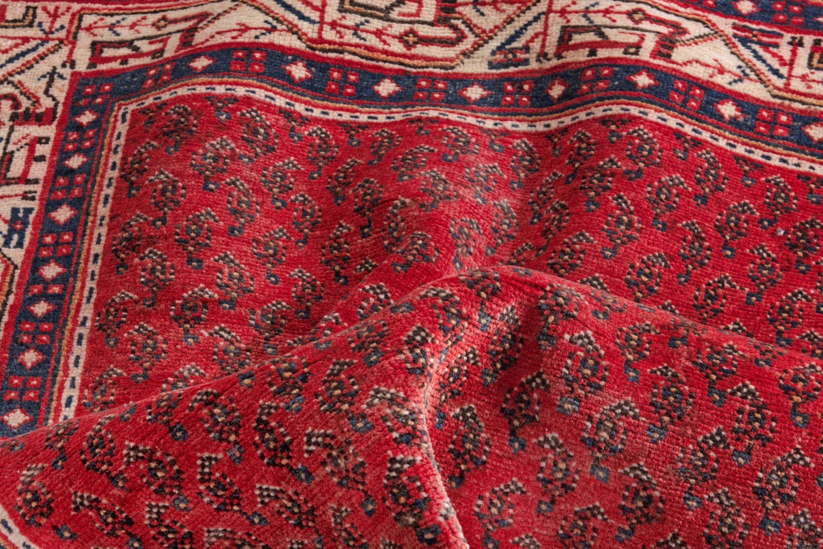 Persian Arak runner rug in deep red and cream, view 19 of 21