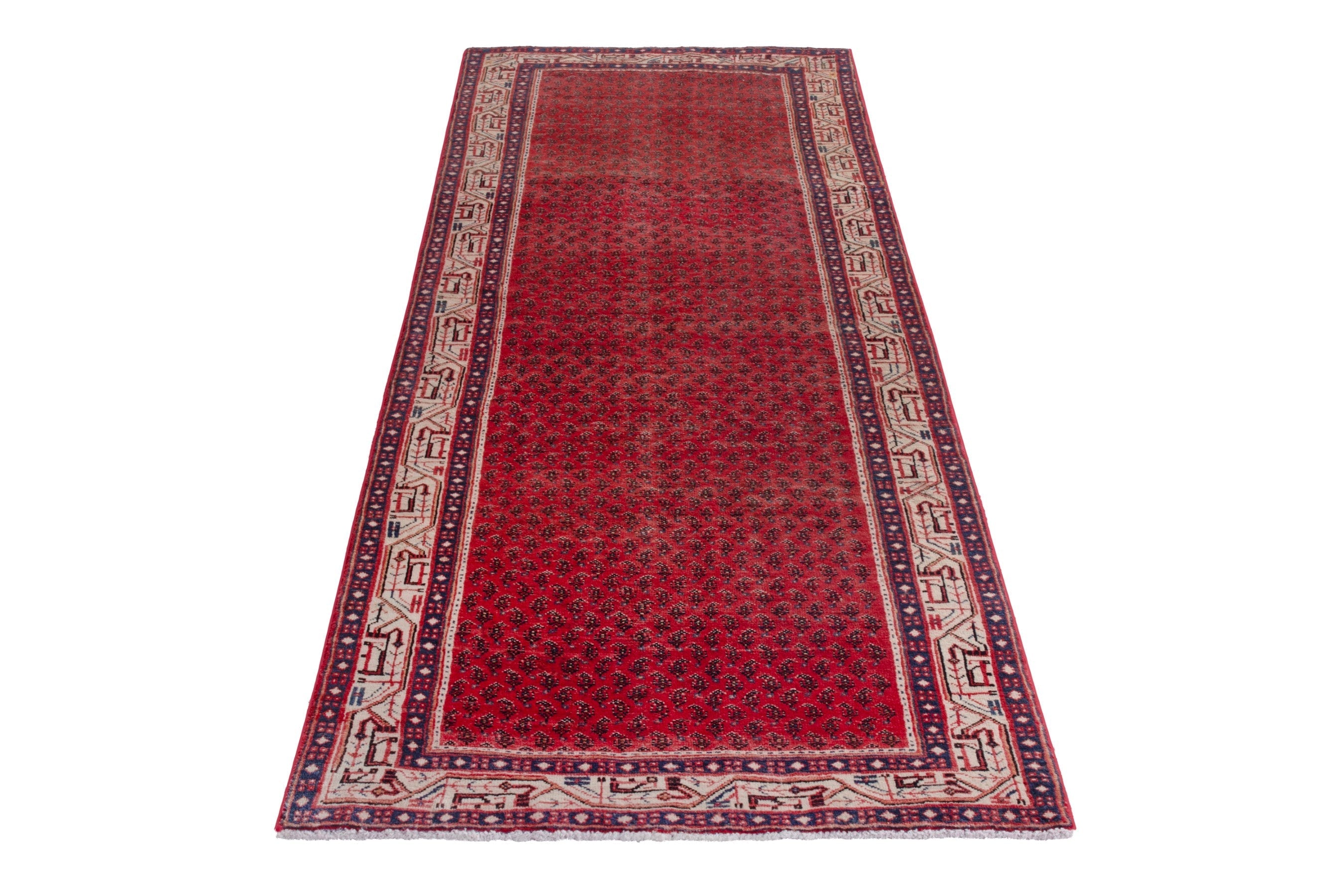 Persian Arak runner rug in deep red and cream, view 2 of 21