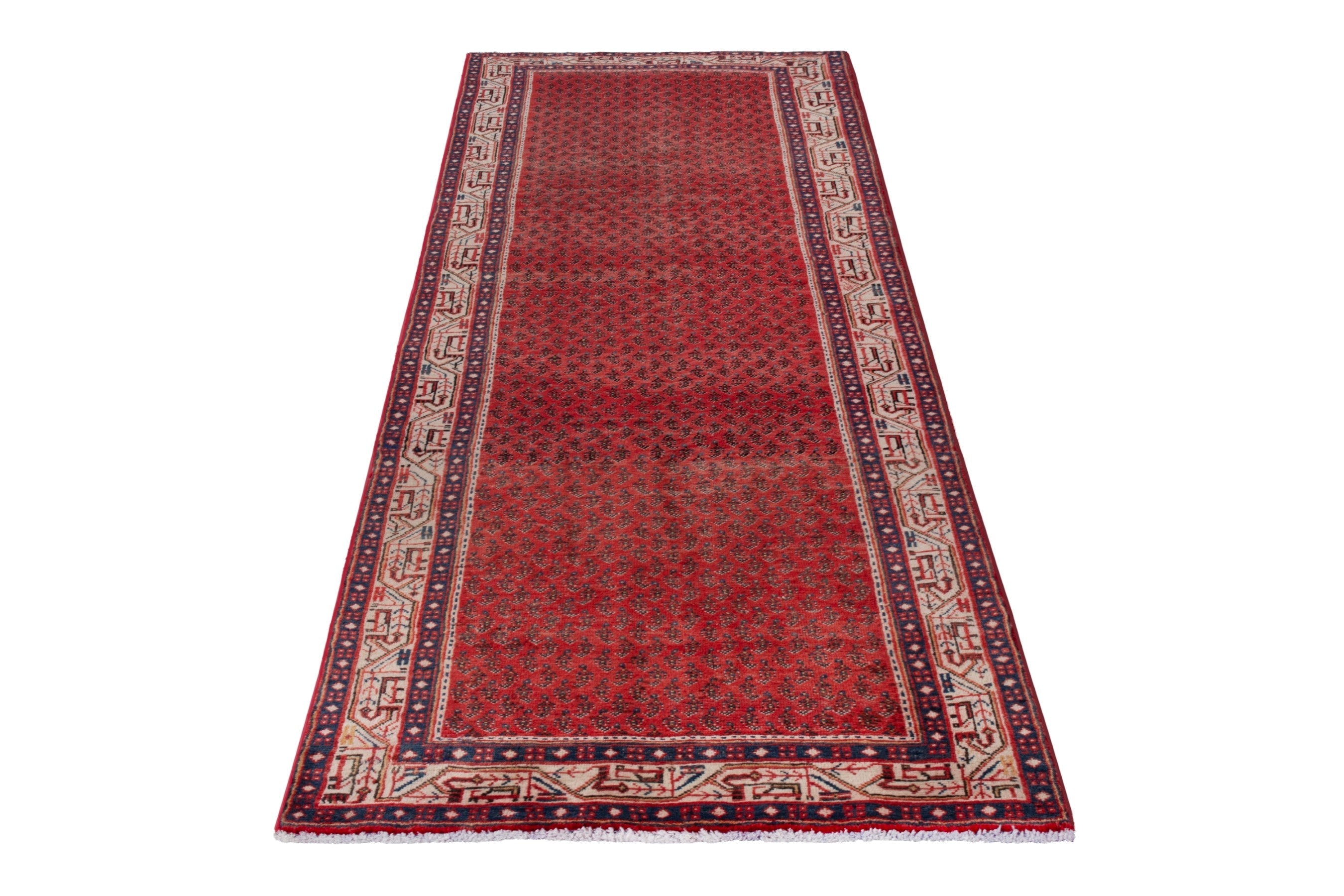 Persian Arak runner rug in deep red and cream, view 3 of 21