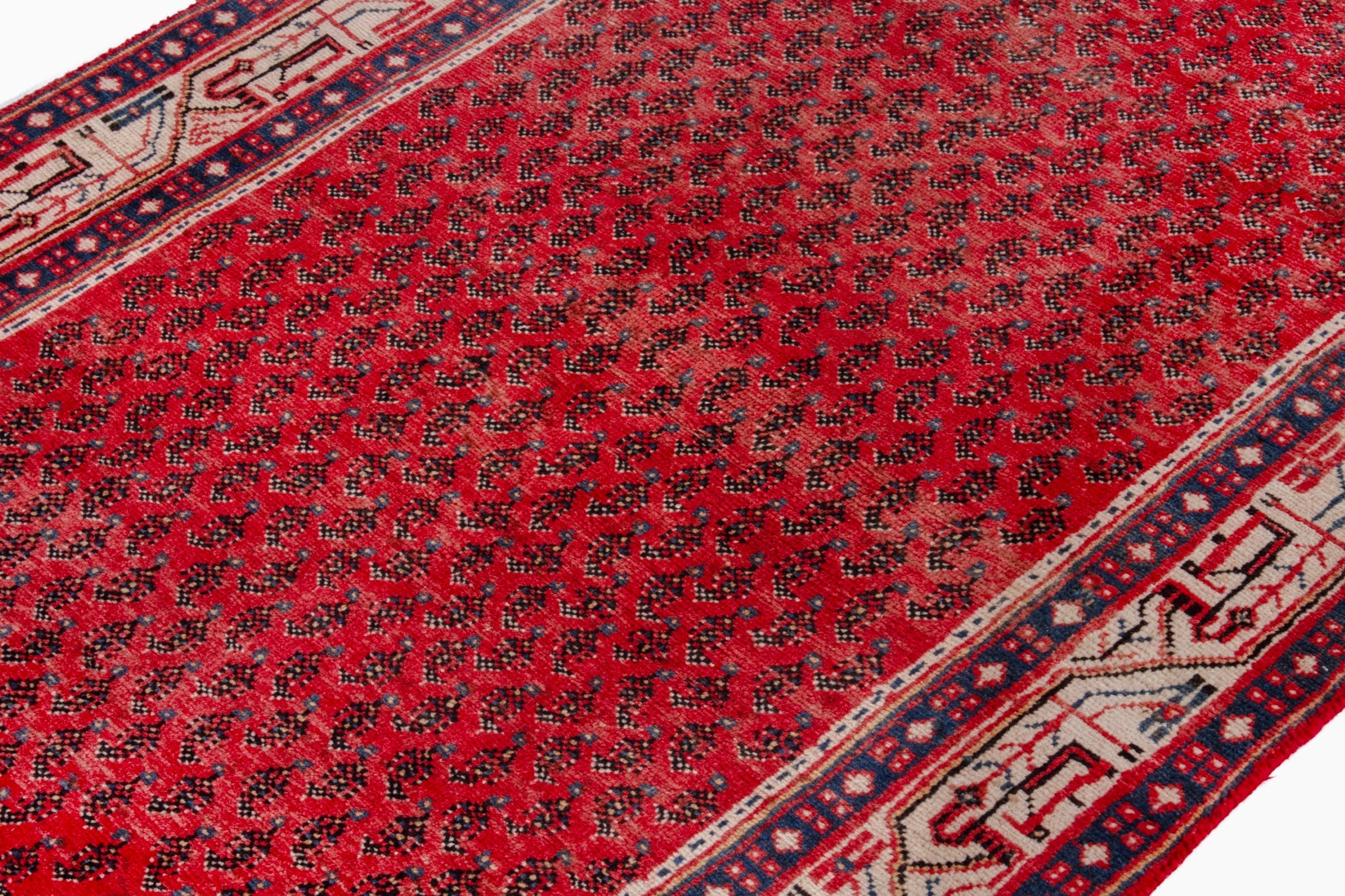 Persian Arak runner rug in deep red and cream, view 6 of 21