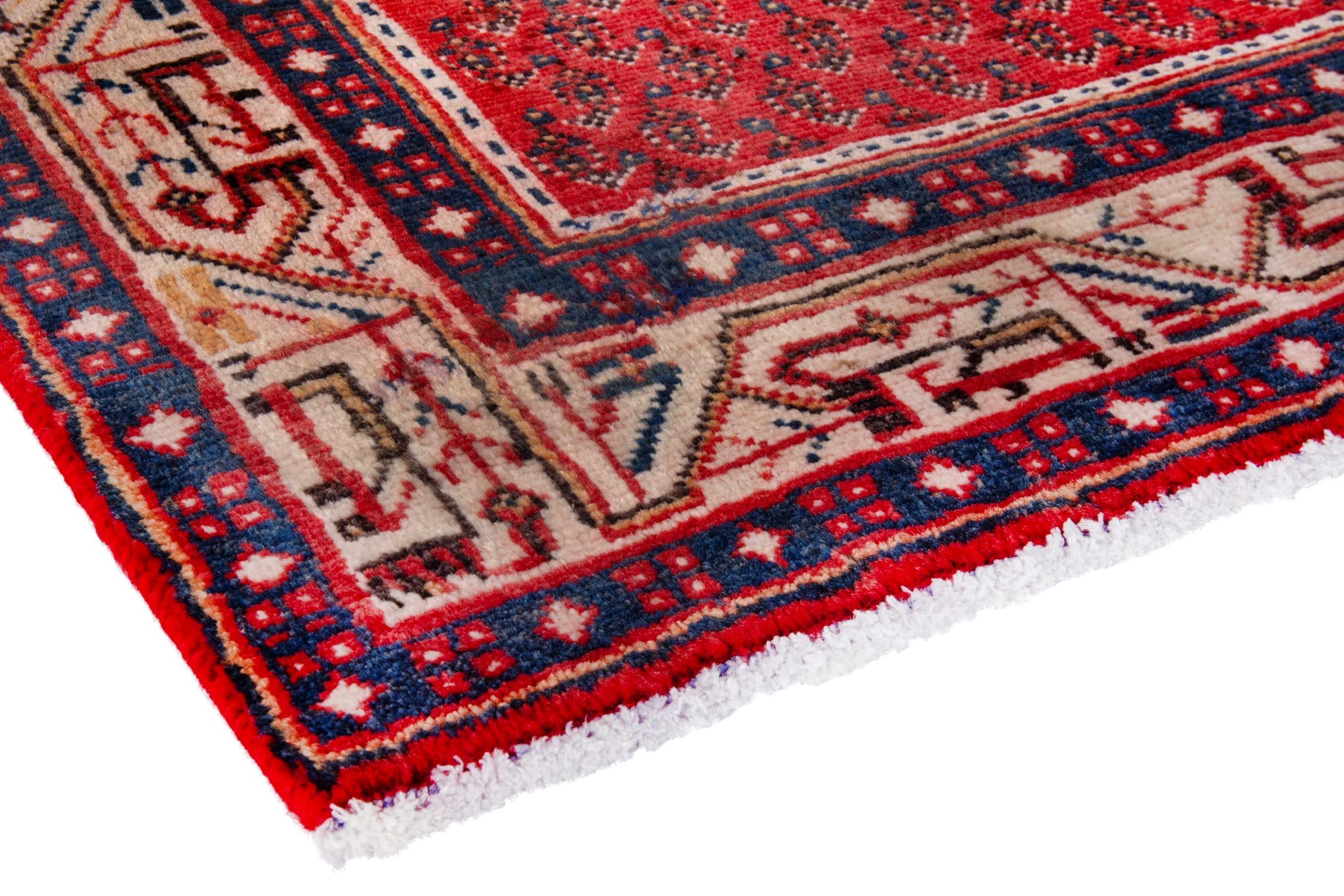 Persian Arak runner rug in deep red and cream, view 4 of 21