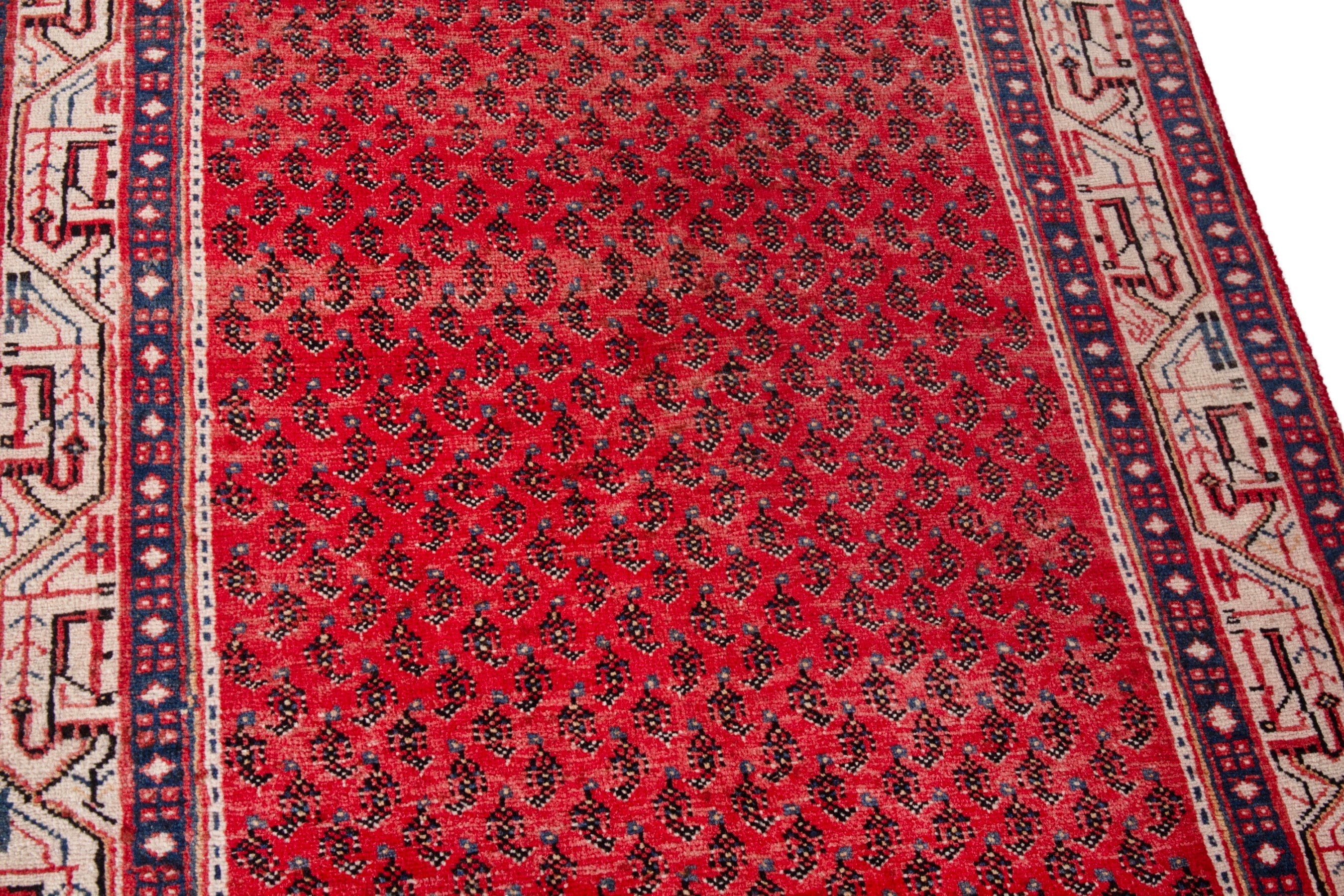 Persian Arak runner rug in deep red and cream, view 9 of 21