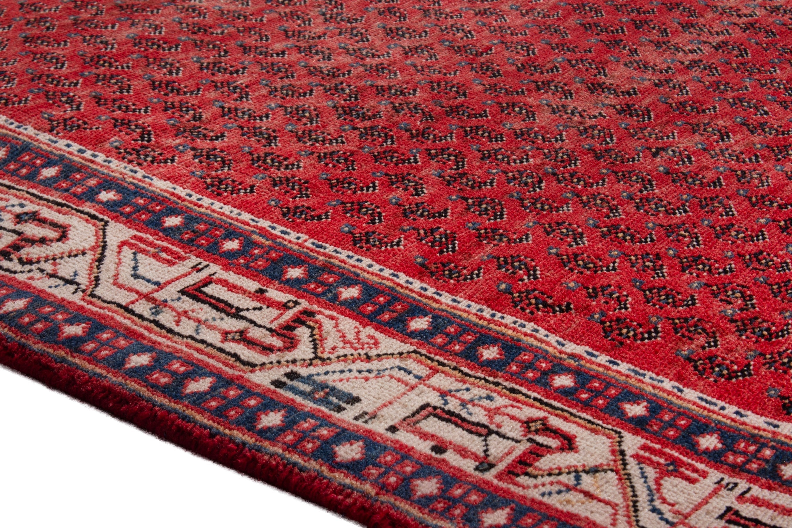 Persian Arak runner rug in deep red and cream, view 5 of 21