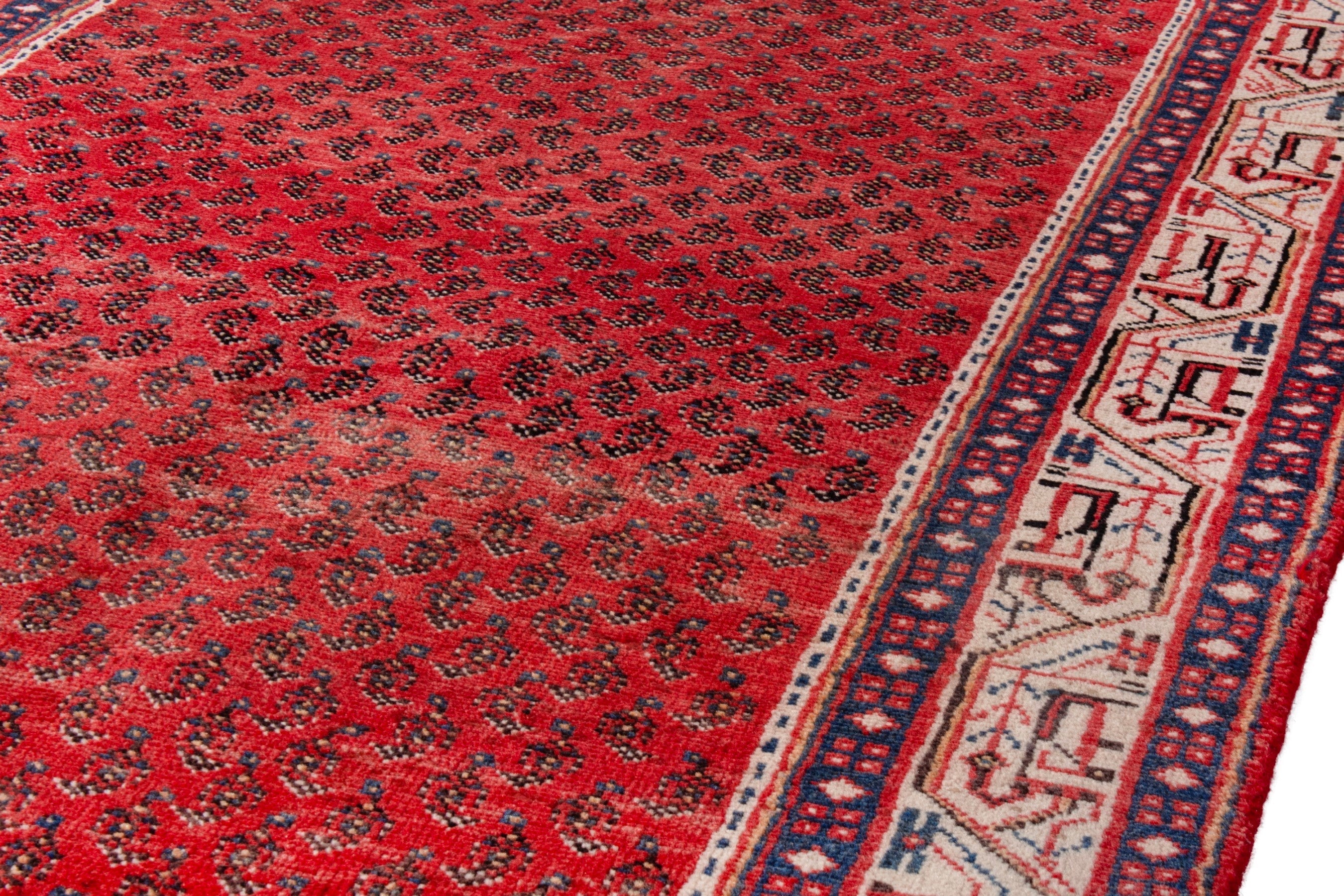 Persian Arak runner rug in deep red and cream, view 7 of 21