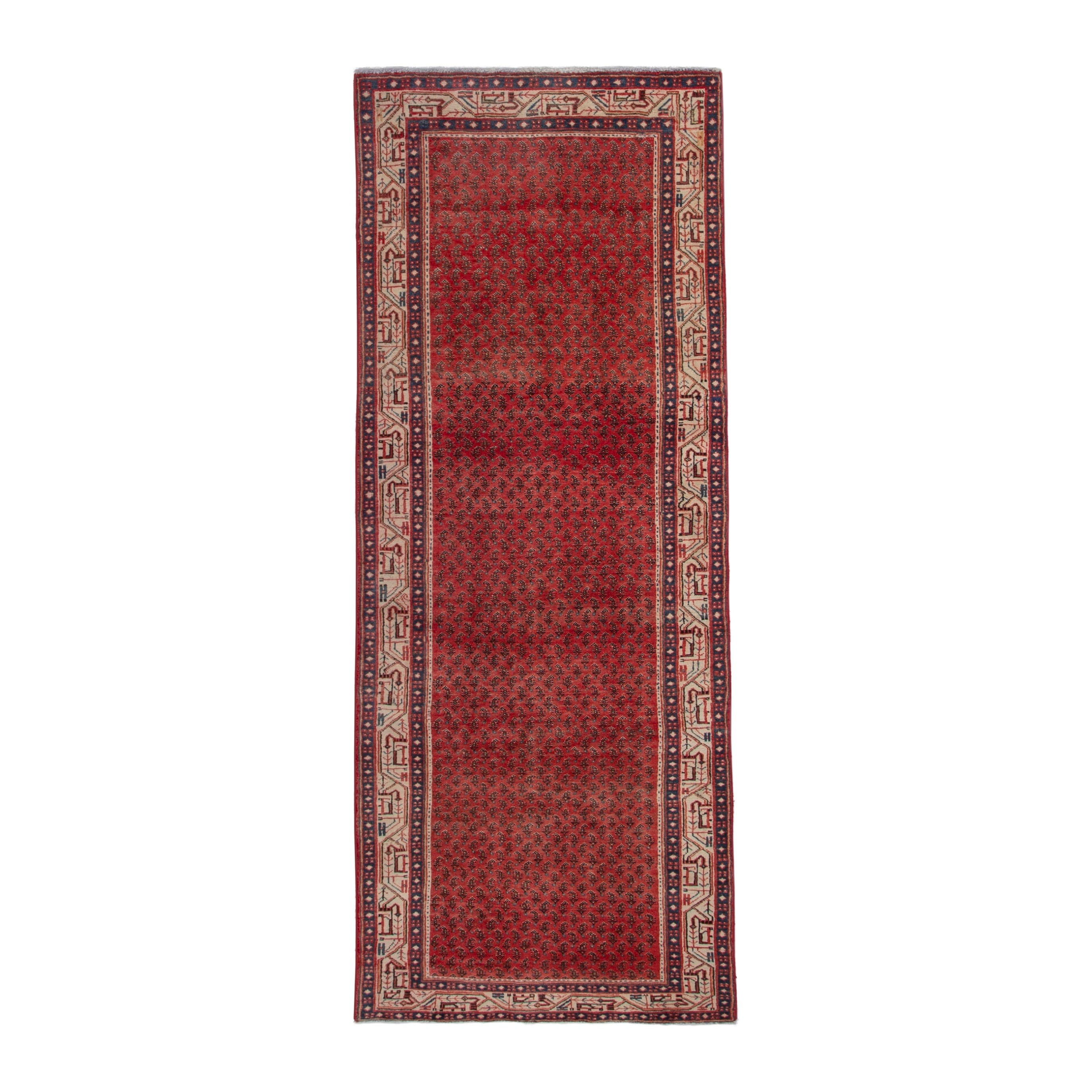 Persian Arak runner rug in deep red and cream, 3'10" x 10'4"