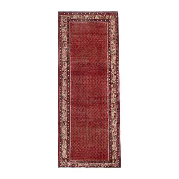 Persian Arak runner rug in deep red and cream, 3'10" x 10'4"