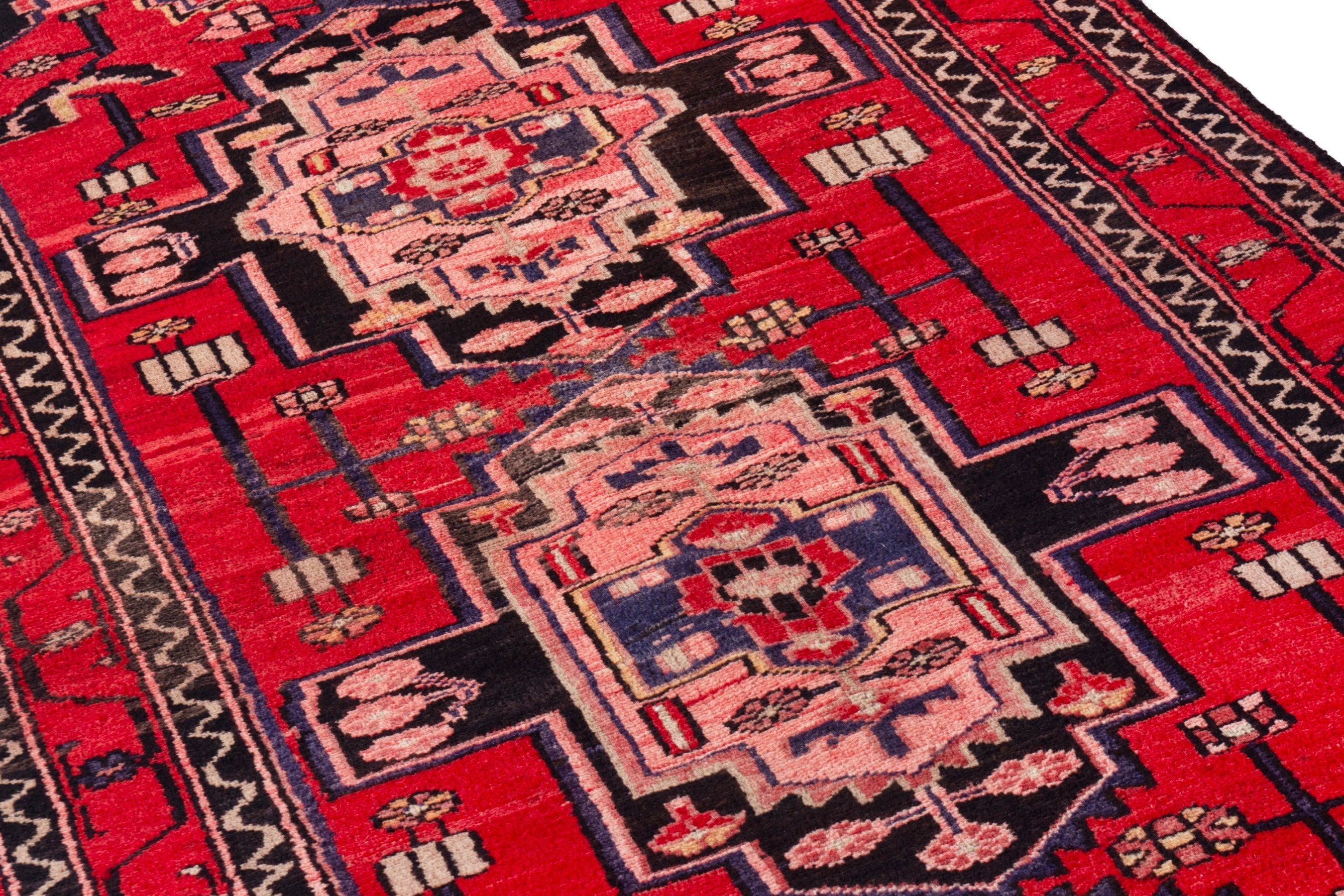 Persian Zanjan runner rug in deep red and muted pink, view 8 of 23