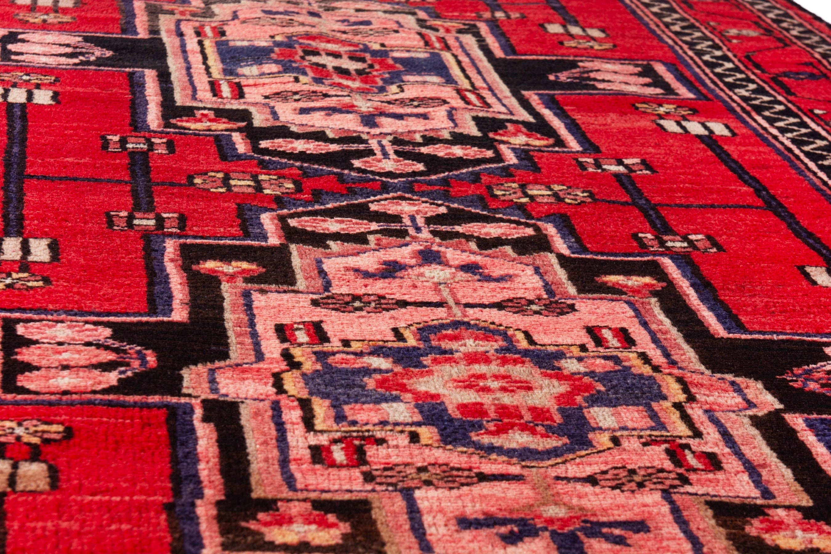 Persian Zanjan runner rug in deep red and muted pink, view 9 of 23