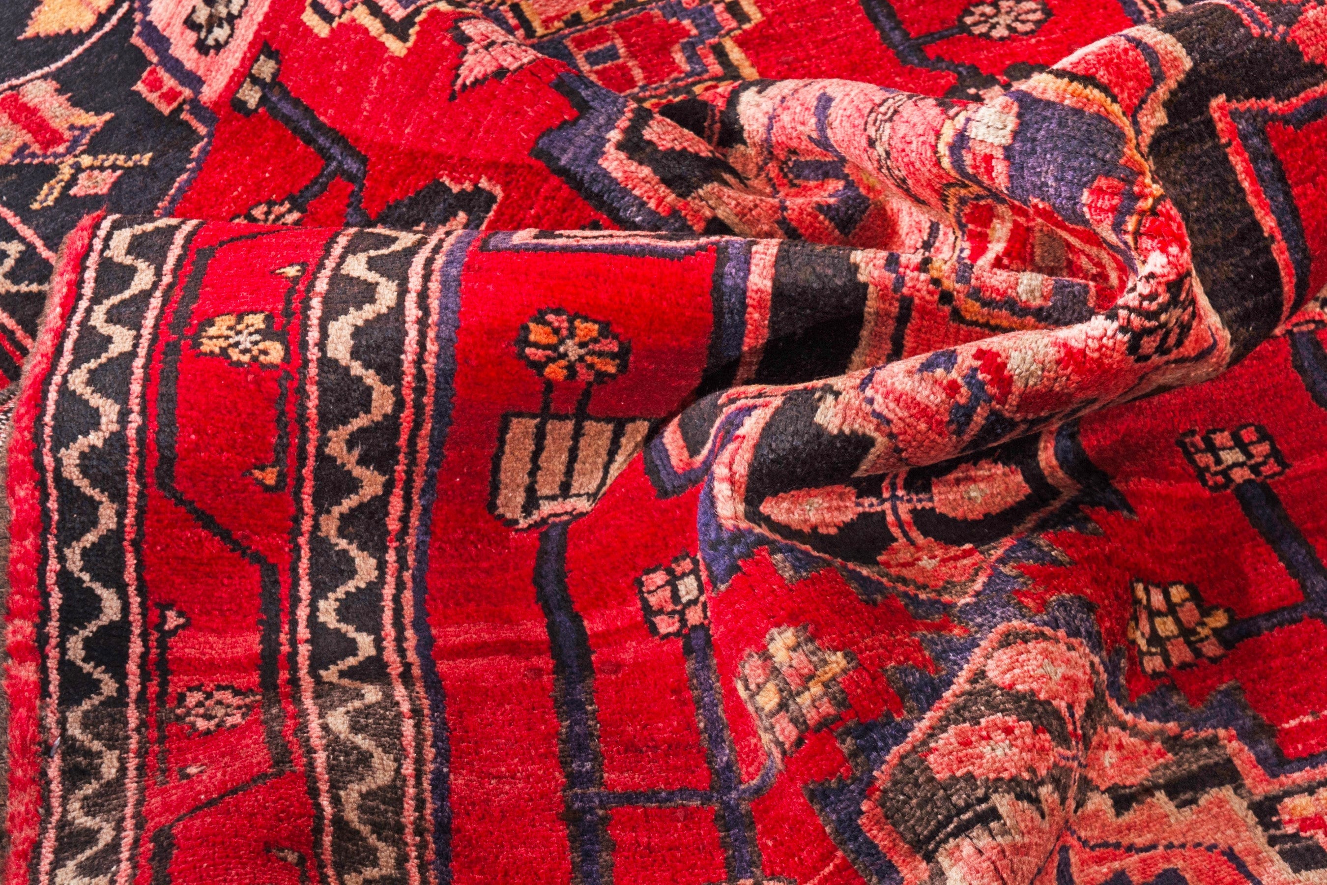 Persian Zanjan runner rug in deep red and muted pink, view 19 of 23