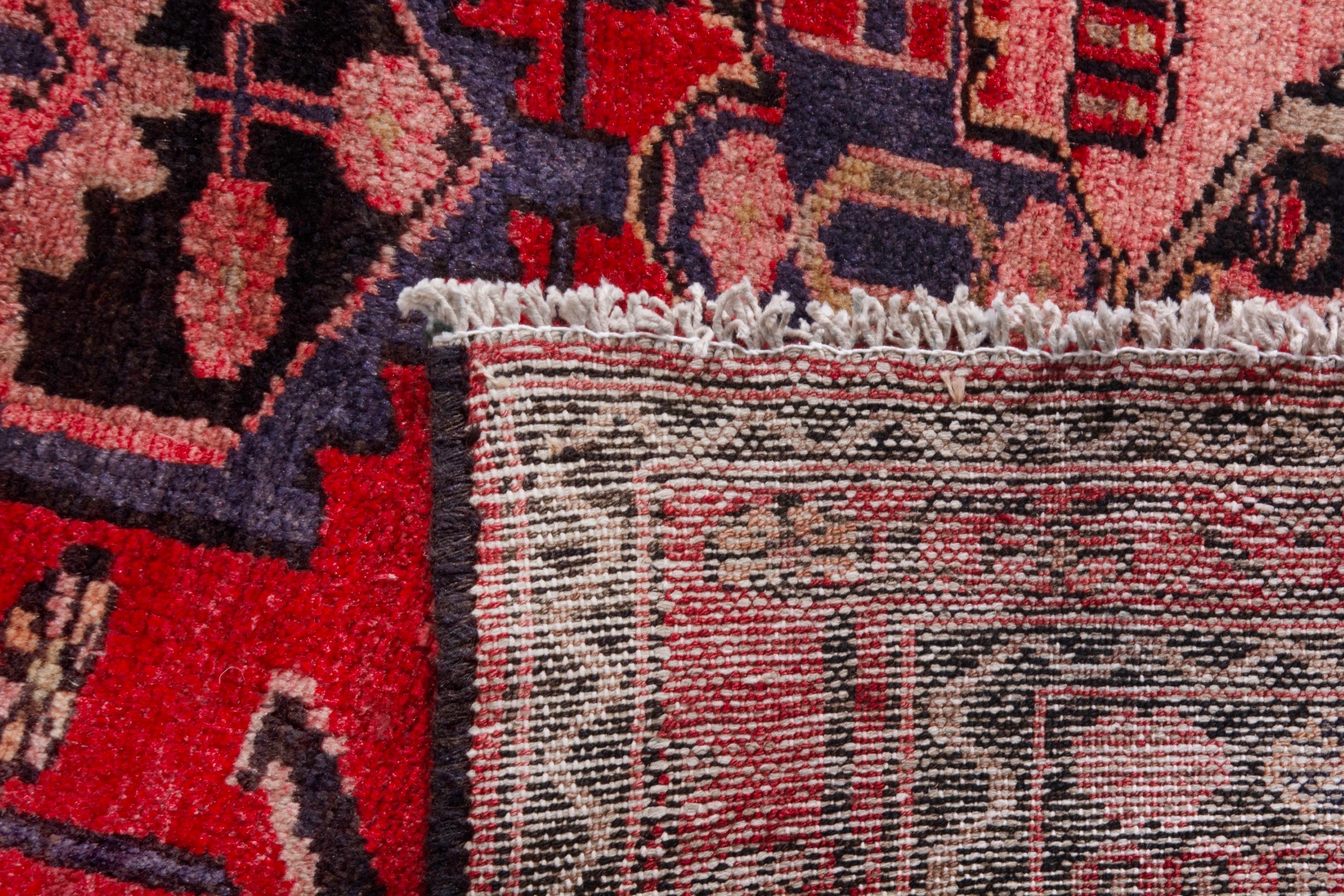 Persian Zanjan runner rug in deep red and muted pink, view 23 of 23