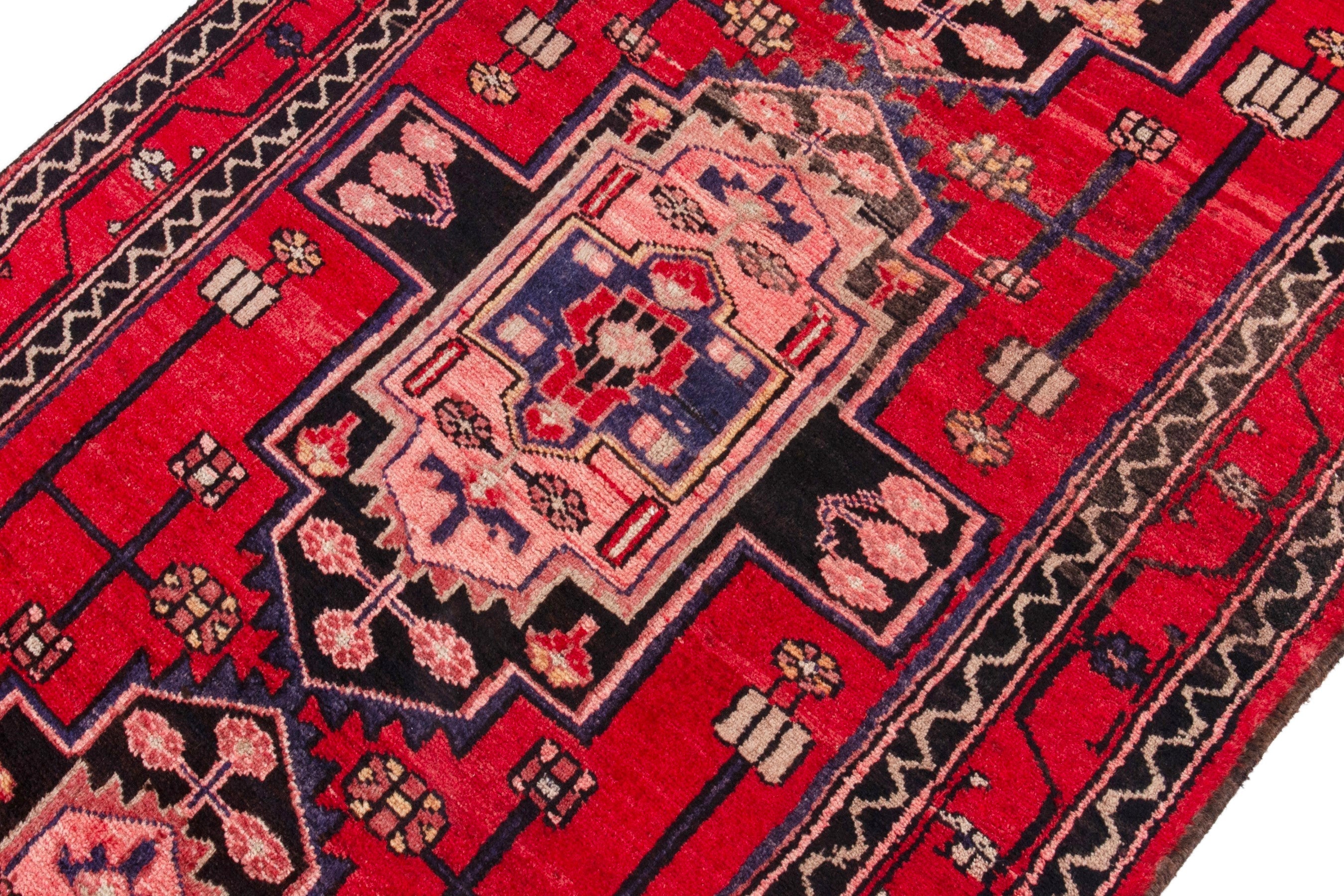 Persian Zanjan runner rug in deep red and muted pink, view 6 of 23