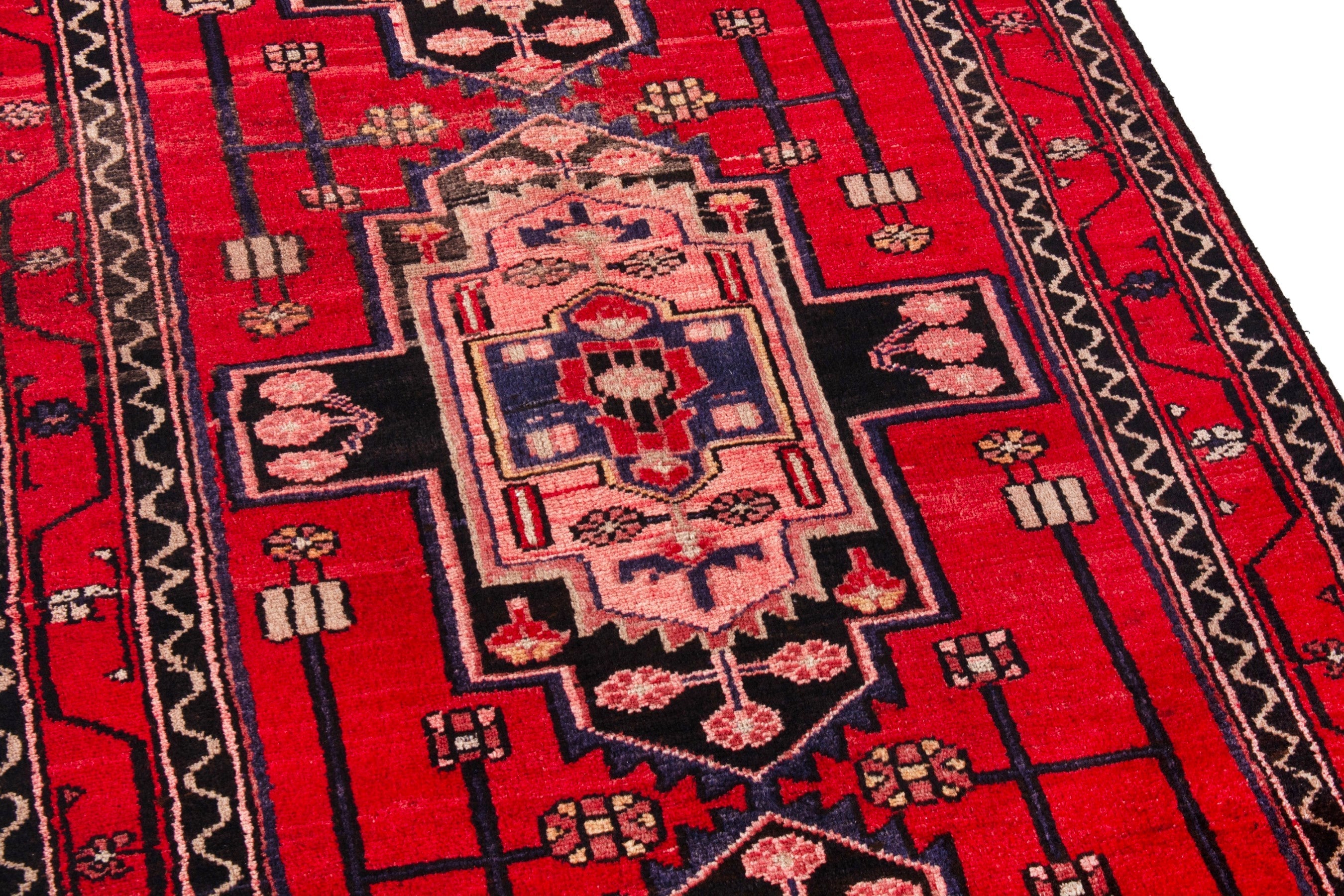 Persian Zanjan runner rug in deep red and muted pink, view 10 of 23