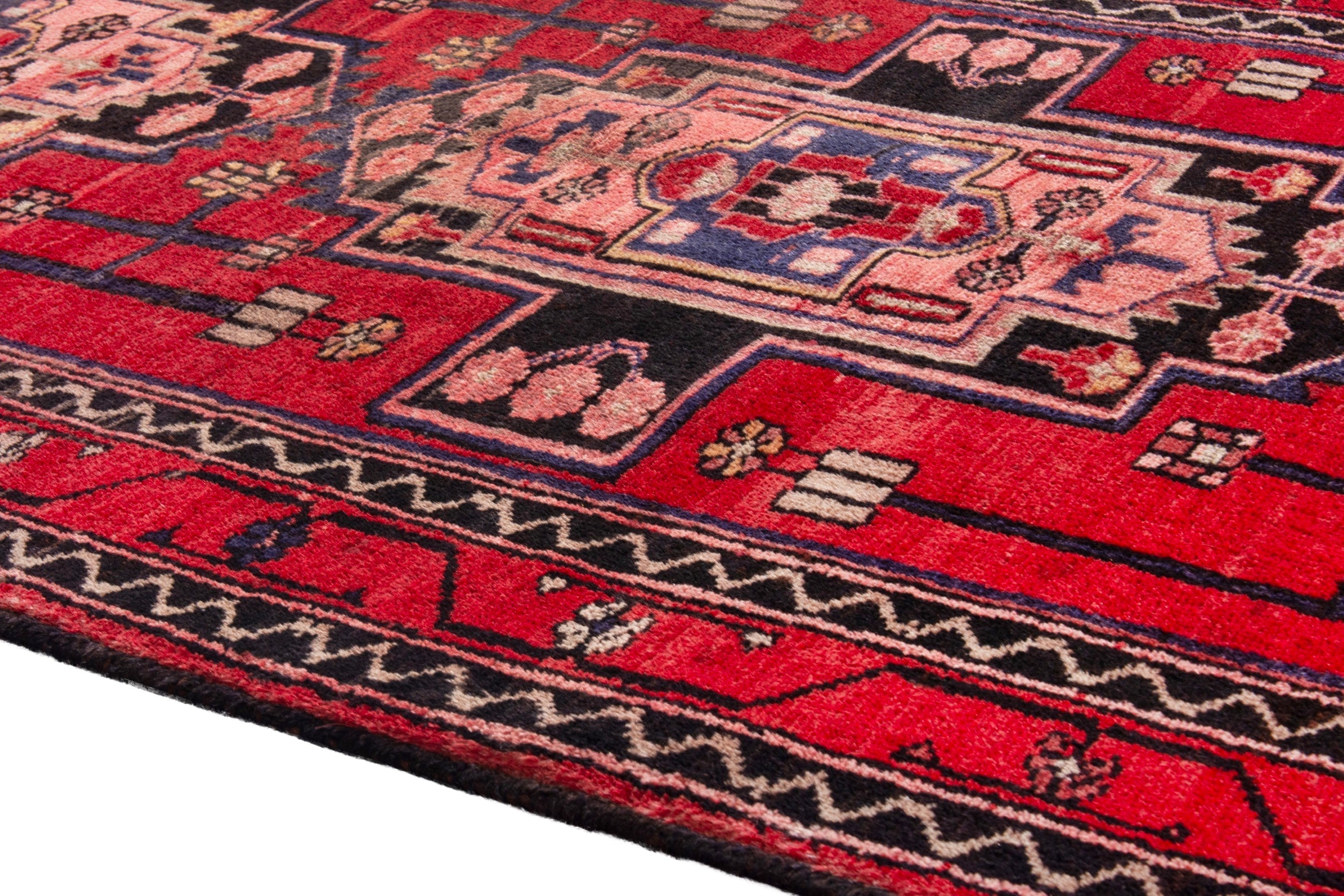 Persian Zanjan runner rug in deep red and muted pink, view 5 of 23