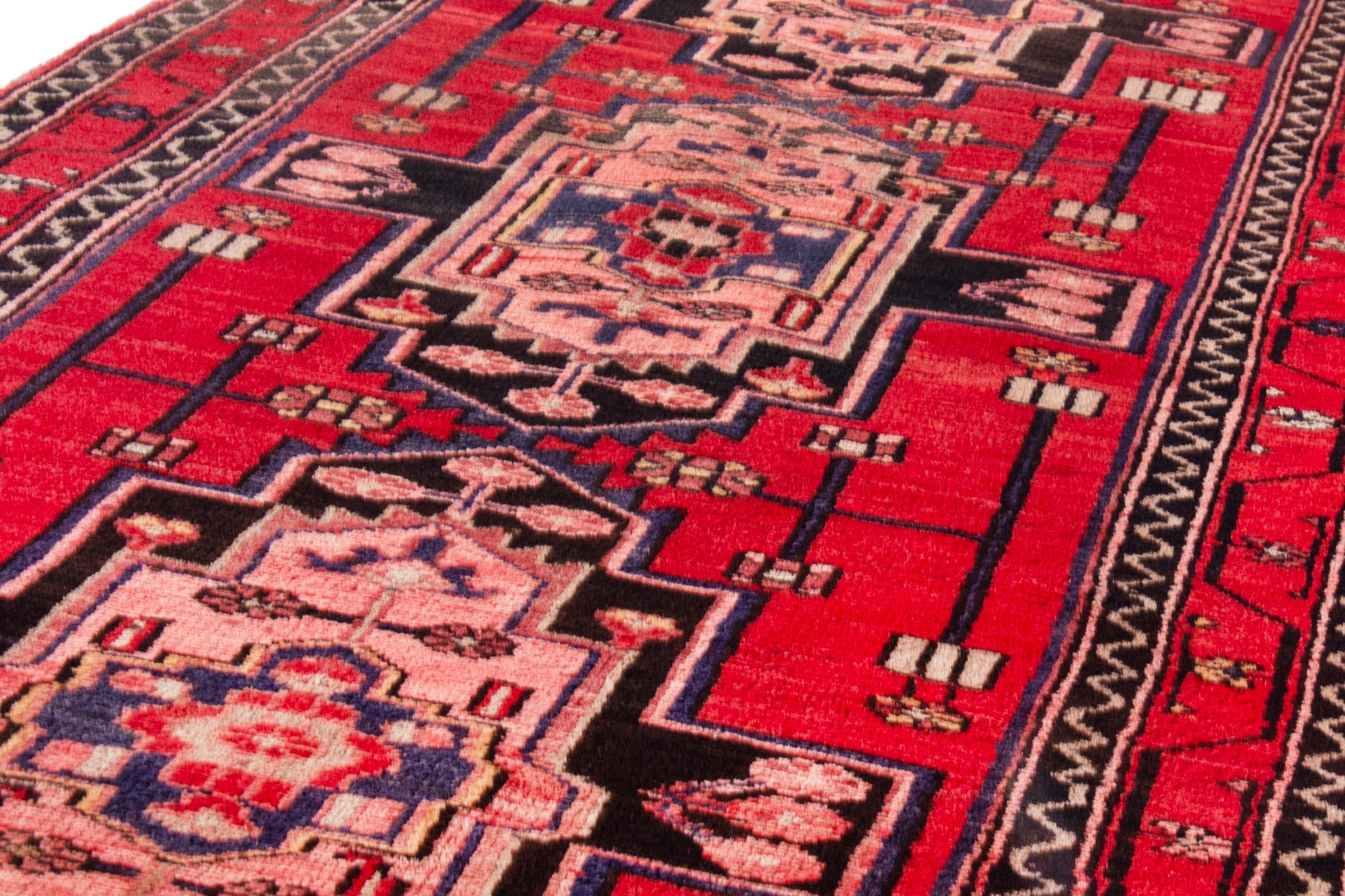 Persian Zanjan runner rug in deep red and muted pink, view 7 of 23