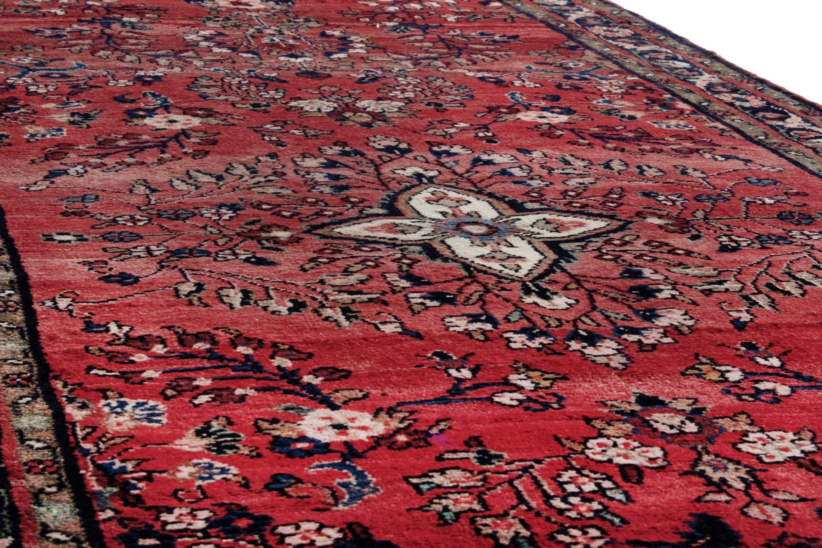 Persian Hamedan runner rug in faded red and burgundy, view 8 of 18