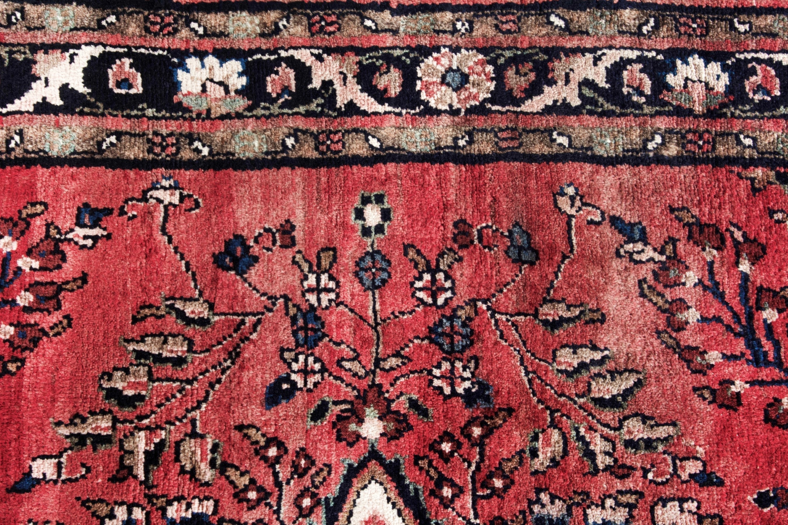 Persian Hamedan runner rug in faded red and burgundy, view 13 of 18