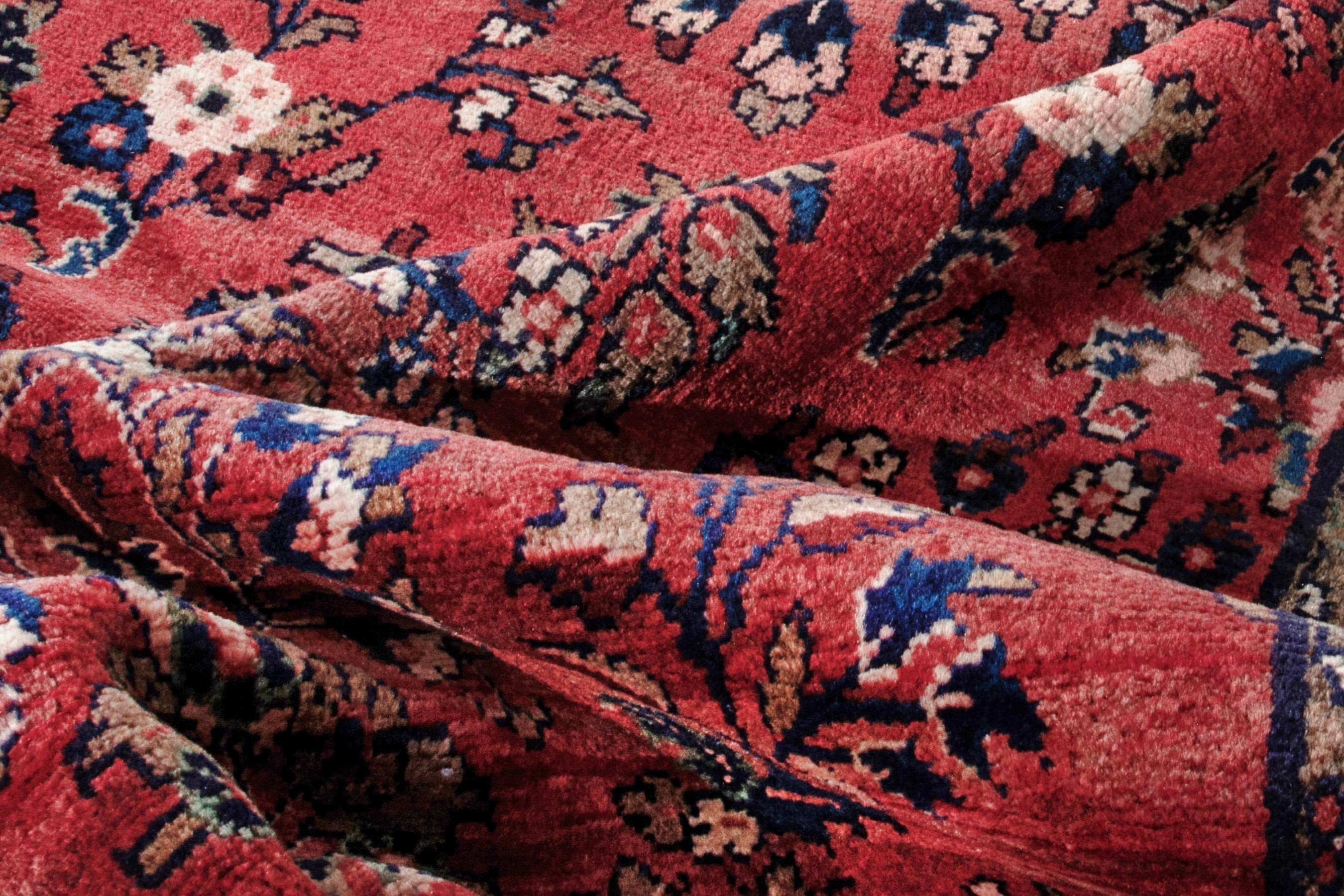 Persian Hamedan runner rug in faded red and burgundy, view 15 of 18