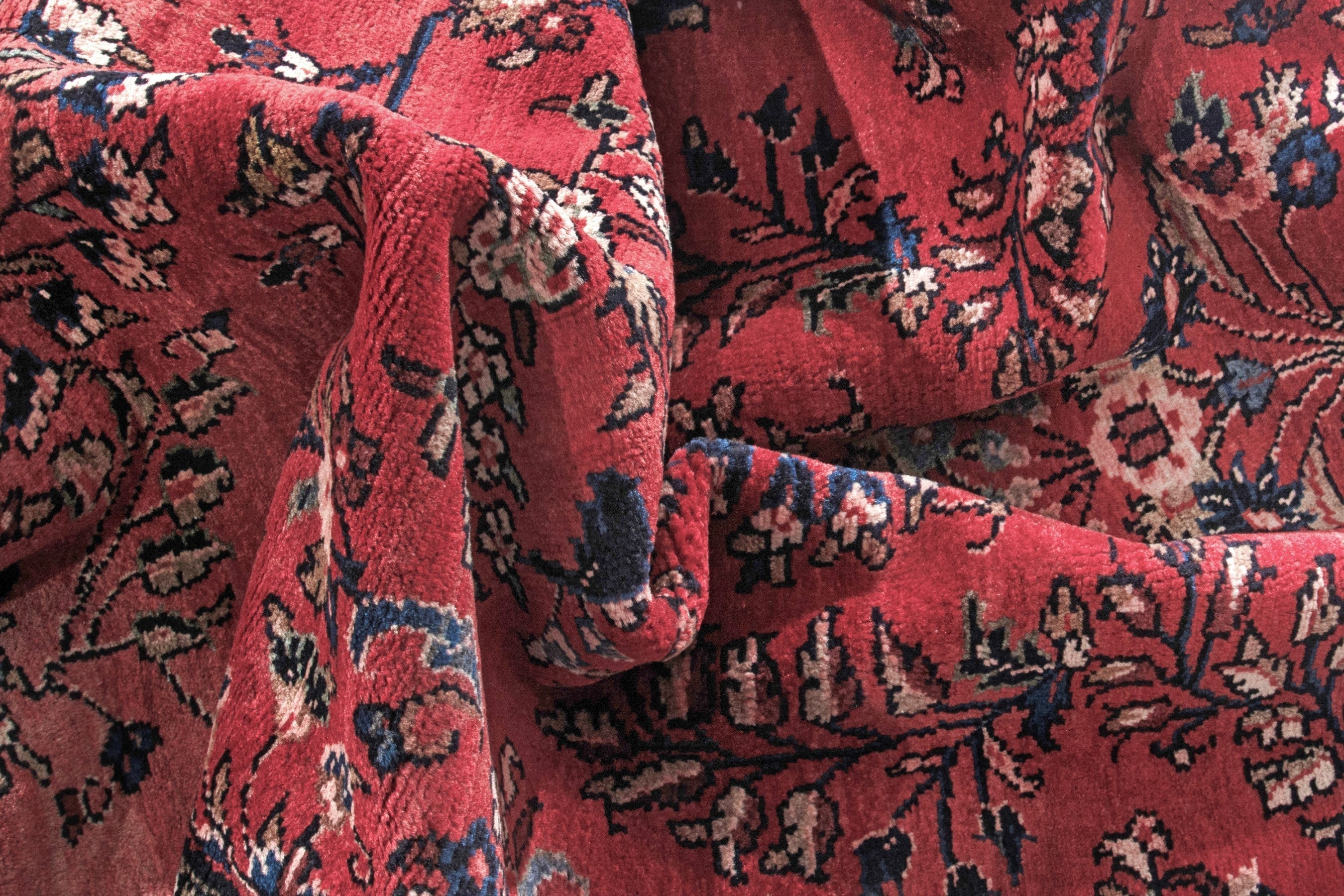 Persian Hamedan runner rug in faded red and burgundy, view 16 of 18