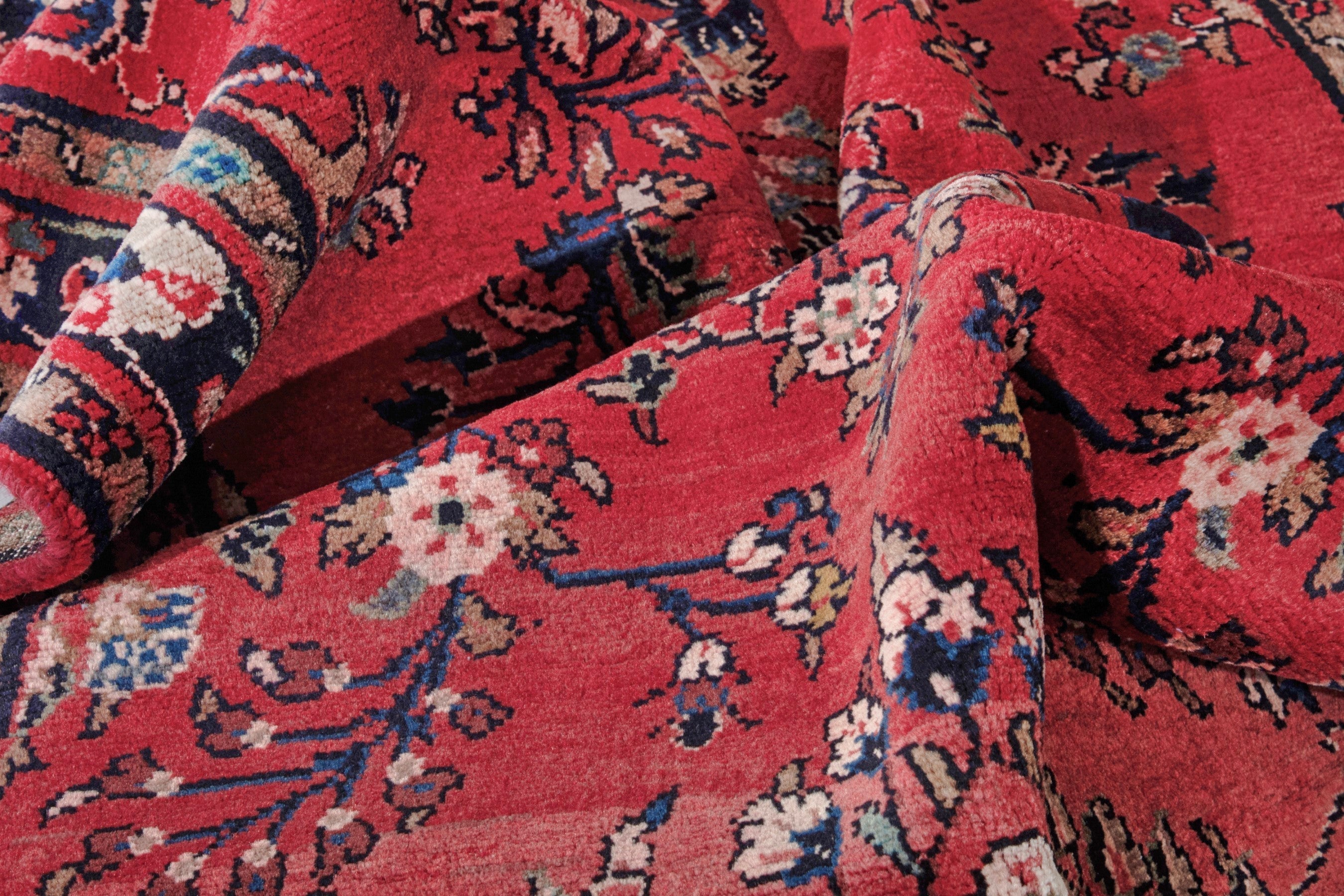 Persian Hamedan runner rug in faded red and burgundy, view 17 of 18