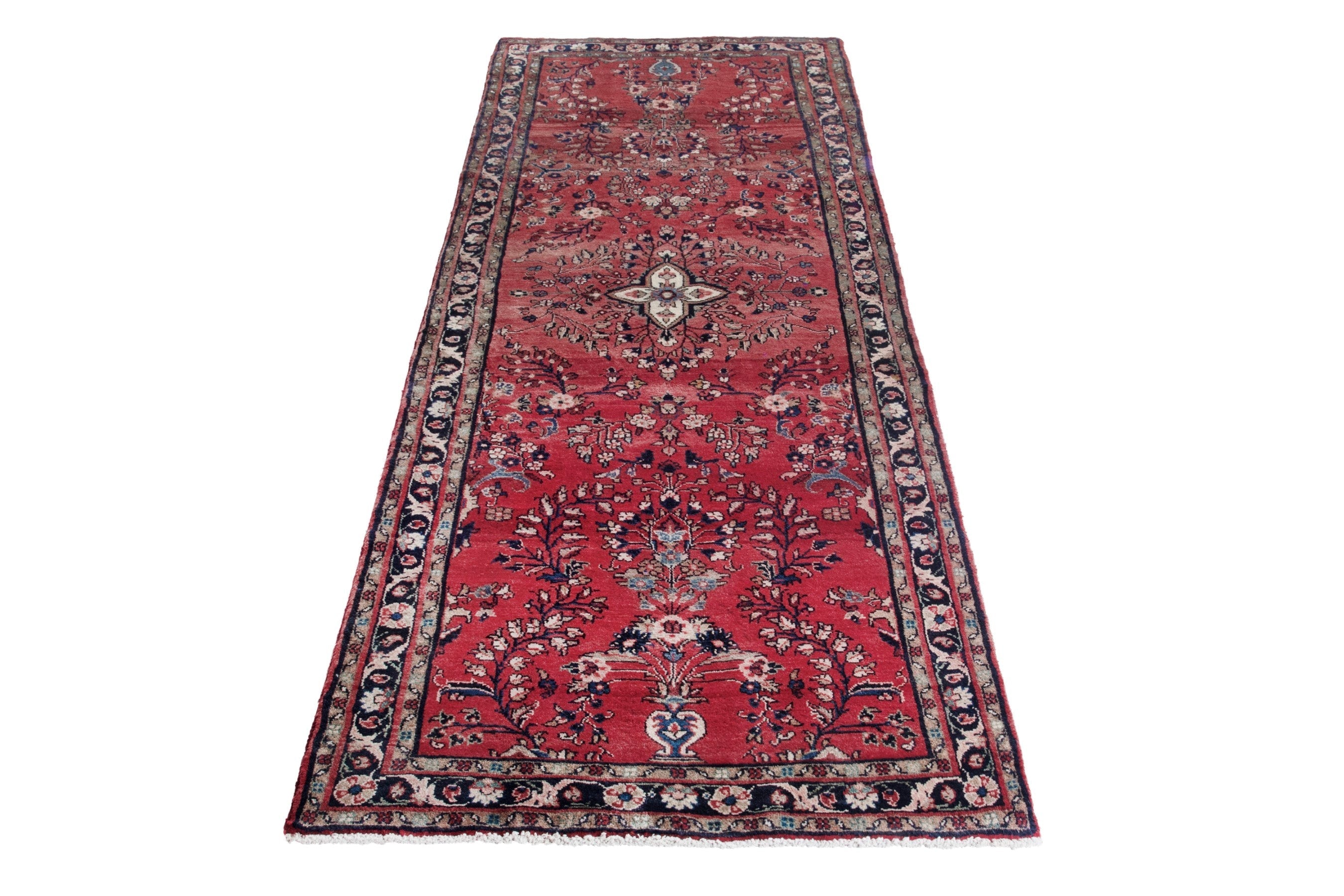 Persian Hamedan runner rug in faded red and burgundy, view 2 of 18