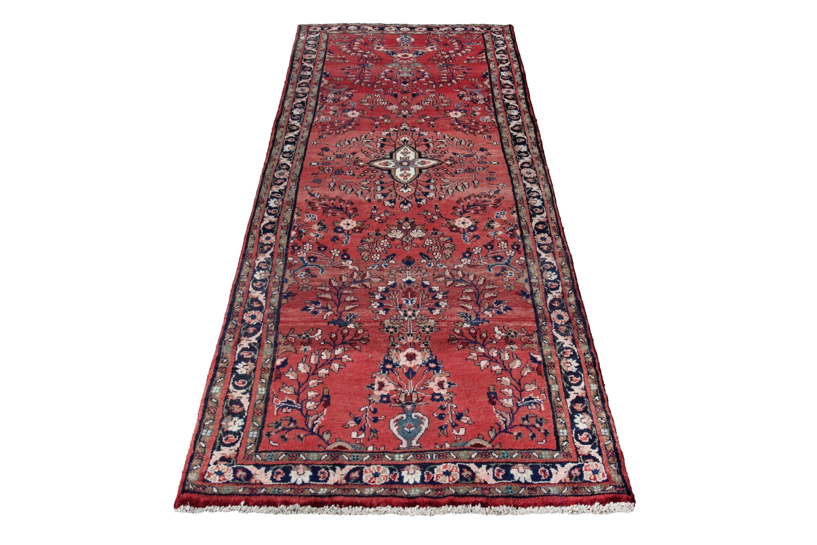 Persian Hamedan runner rug in faded red and burgundy, view 3 of 18