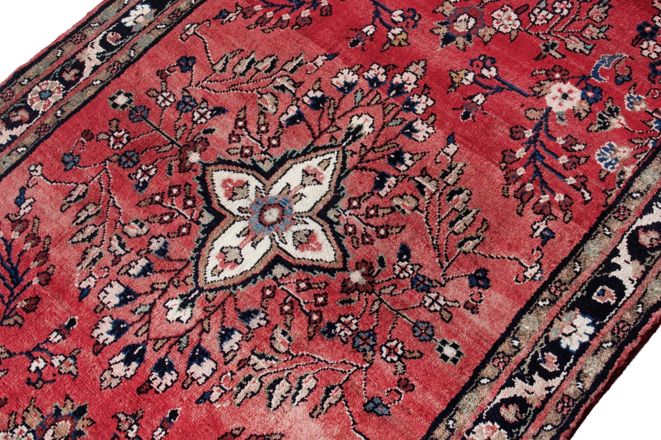Persian Hamedan runner rug in faded red and burgundy, view 6 of 18