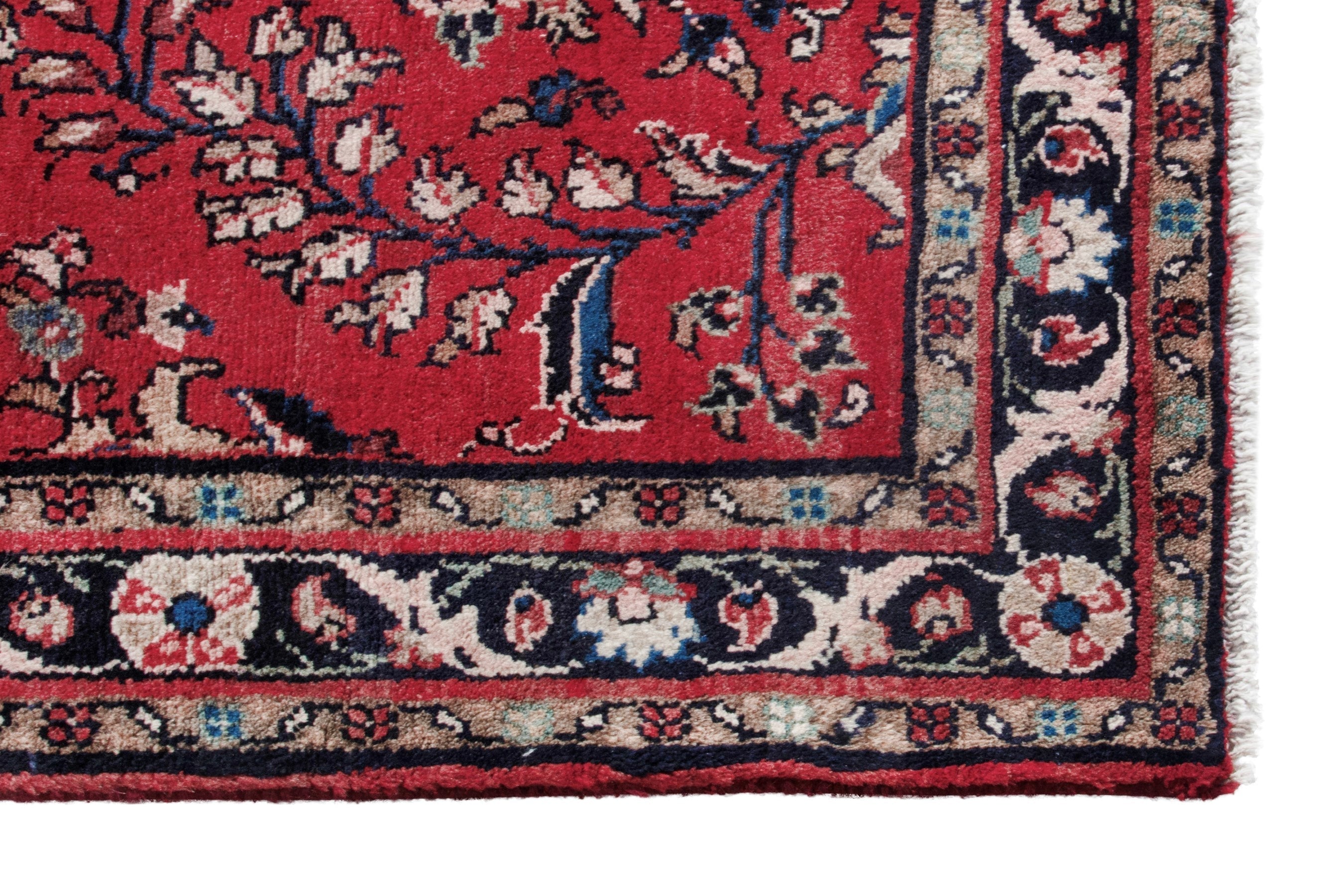 Persian Hamedan runner rug in faded red and burgundy, view 10 of 18