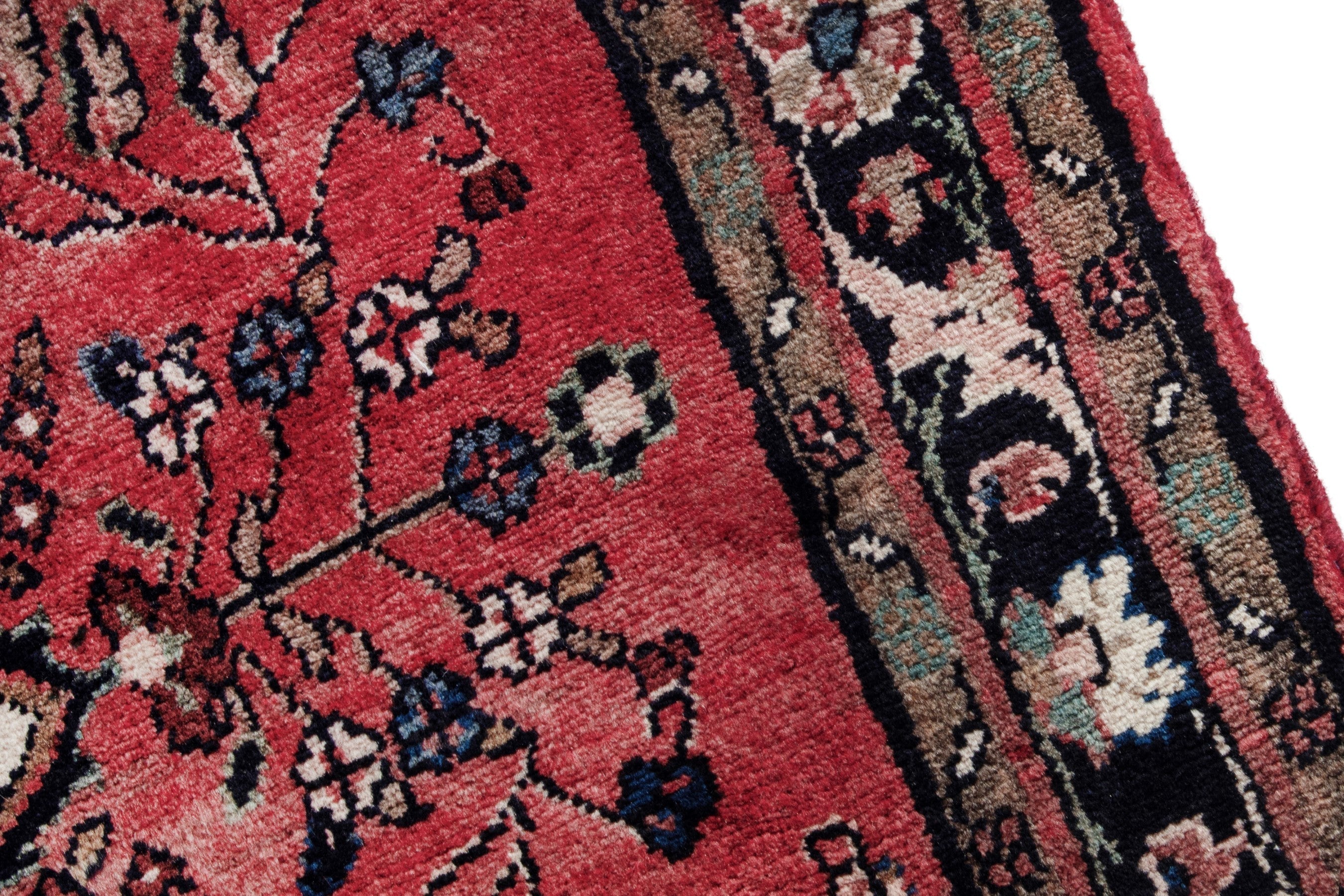 Persian Hamedan runner rug in faded red and burgundy, view 9 of 18
