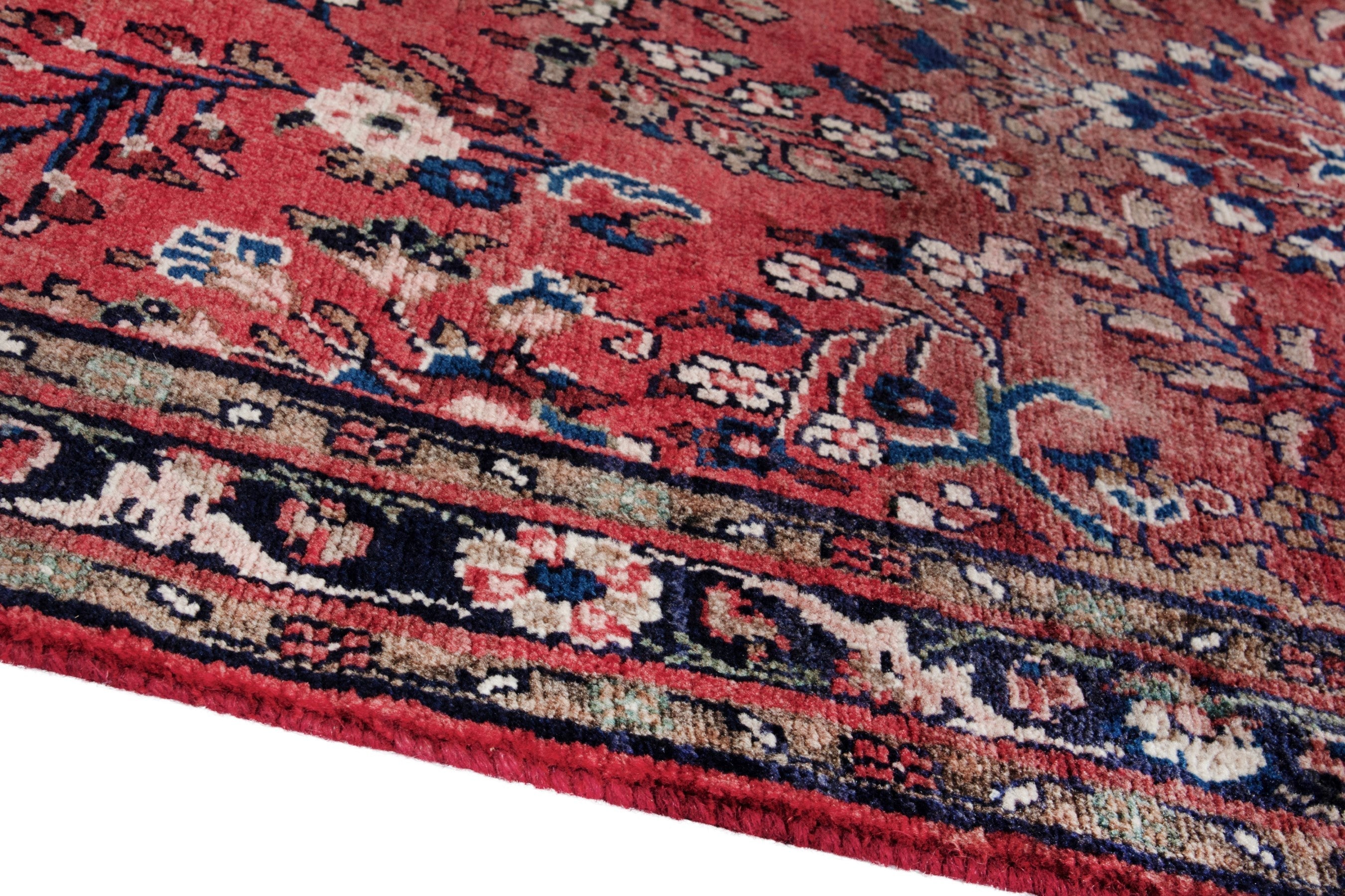 Persian Hamedan runner rug in faded red and burgundy, view 5 of 18