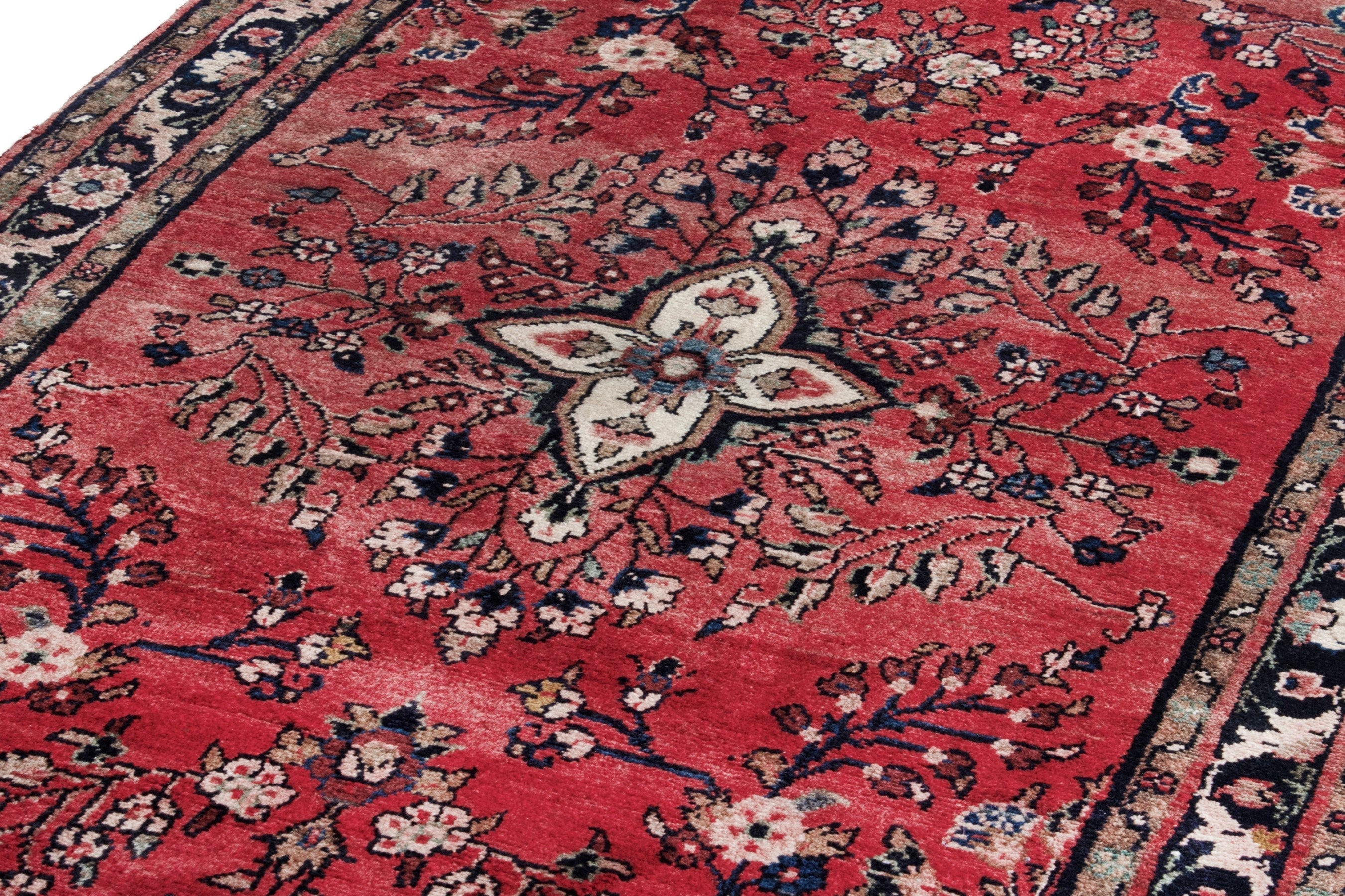 Persian Hamedan runner rug in faded red and burgundy, view 7 of 18