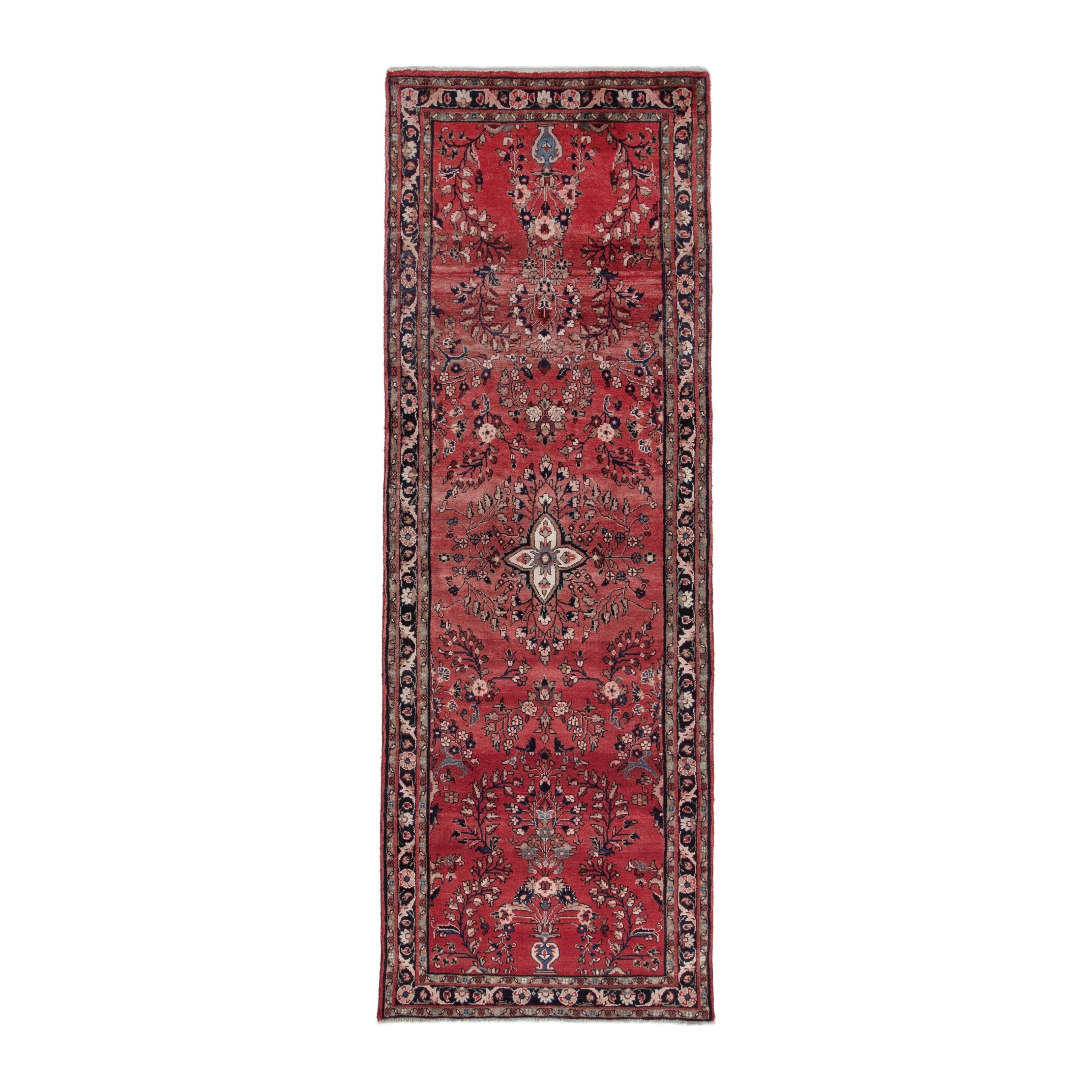 Persian Hamedan runner rug in faded red and burgundy, 3'5" x 9'8"