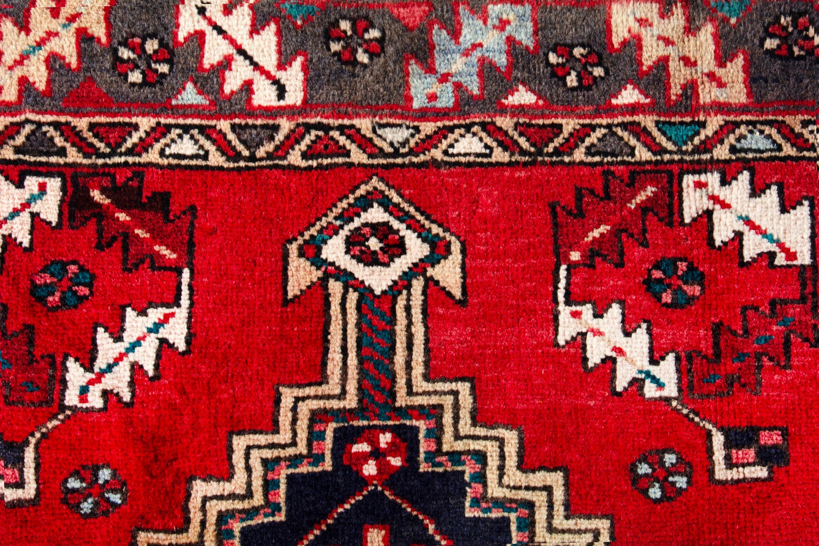 Persian Azerbaijan runner rug in deep red and navy, view 11 of 20