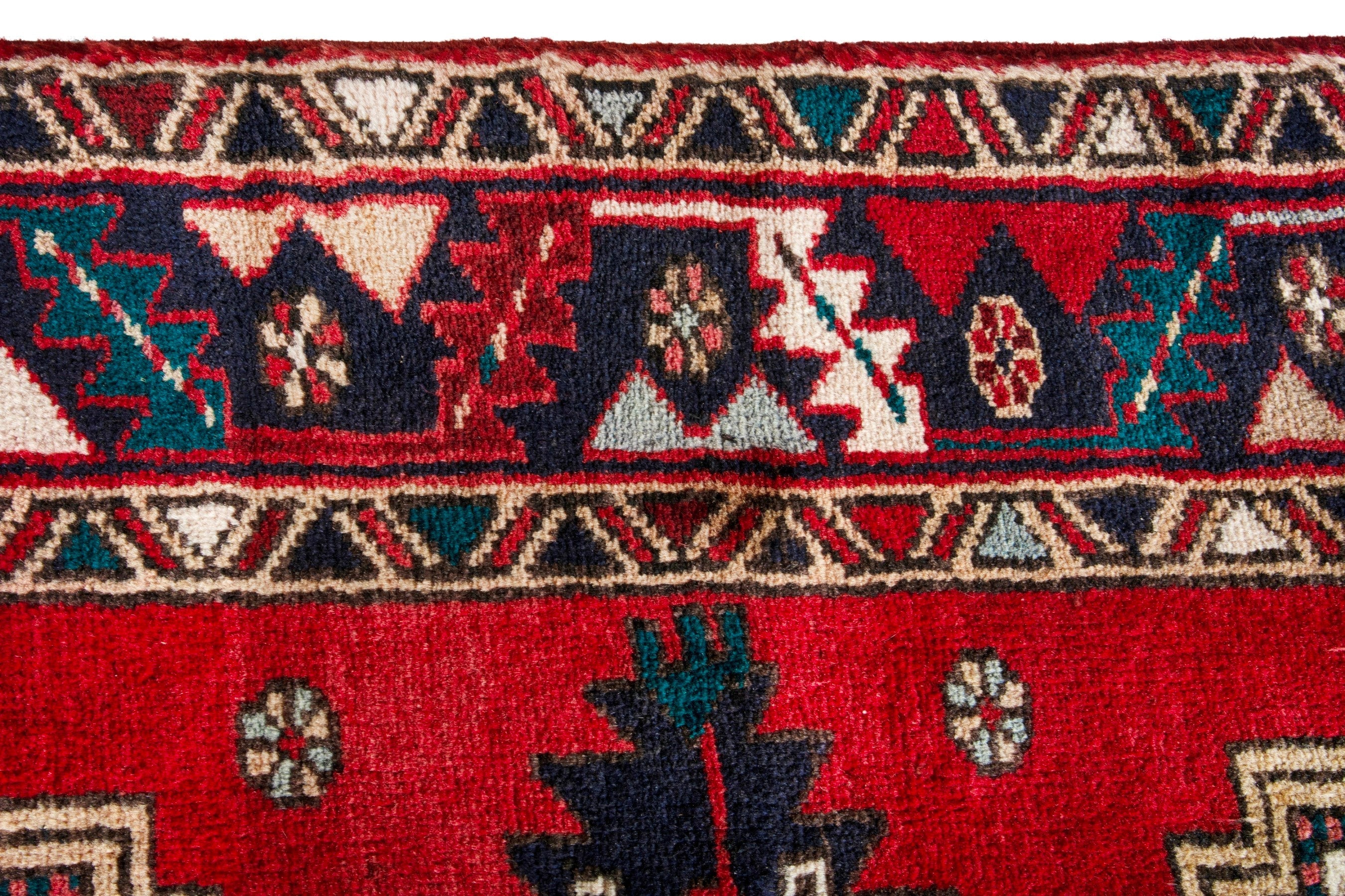 Persian Azerbaijan runner rug in deep red and navy, view 12 of 20