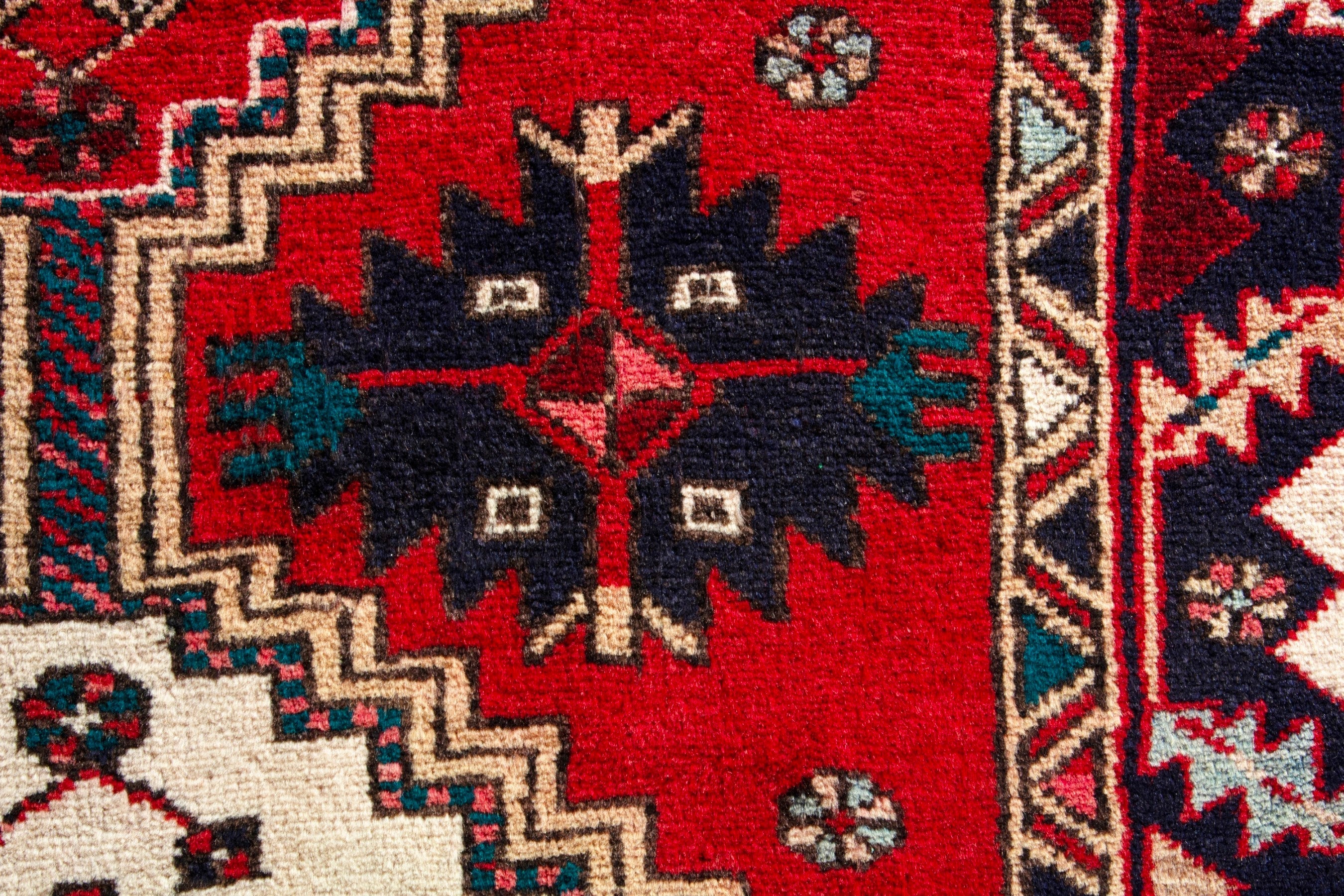 Persian Azerbaijan runner rug in deep red and navy, view 13 of 20