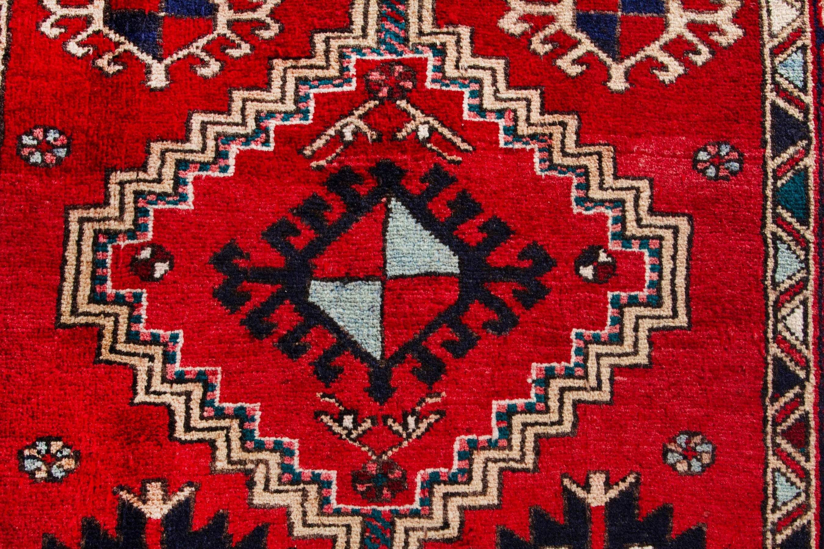 Persian Azerbaijan runner rug in deep red and navy, view 14 of 20