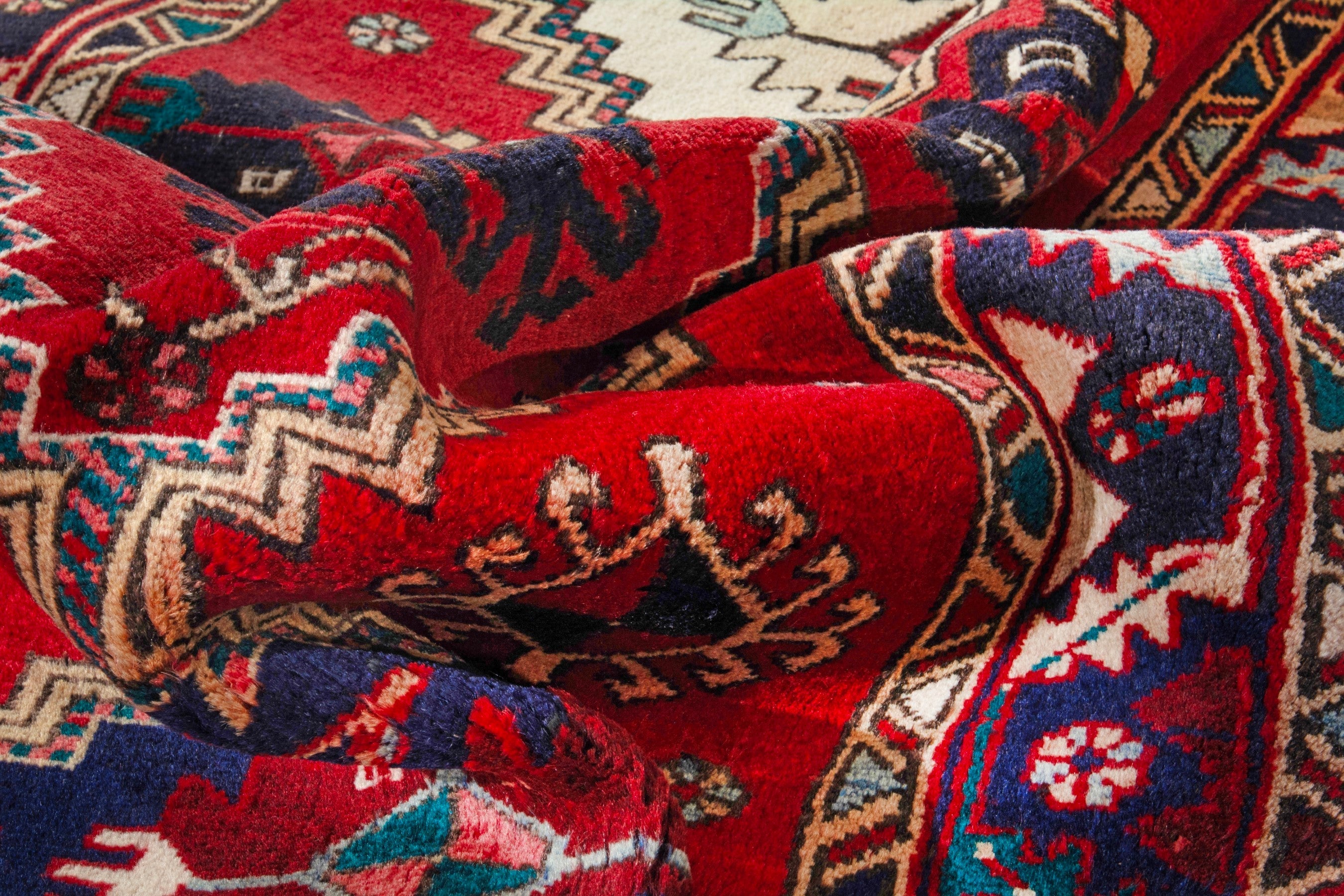Persian Azerbaijan runner rug in deep red and navy, view 15 of 20