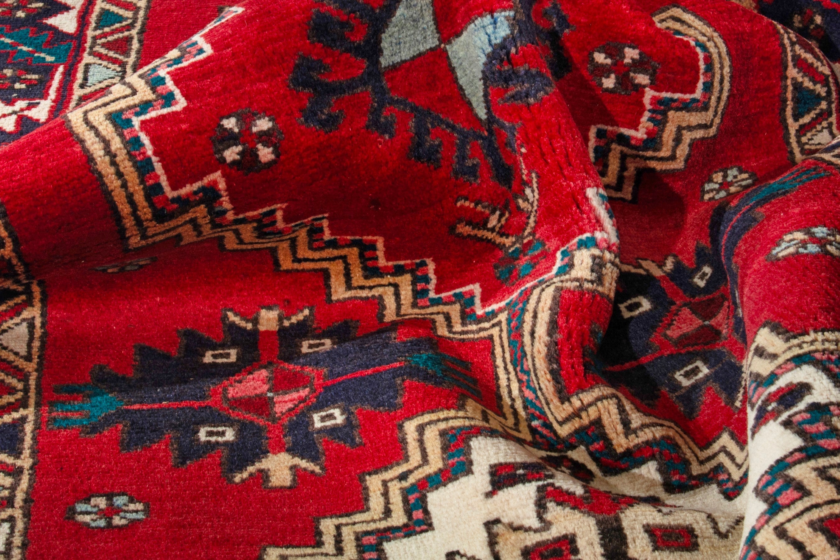 Persian Azerbaijan runner rug in deep red and navy, view 16 of 20